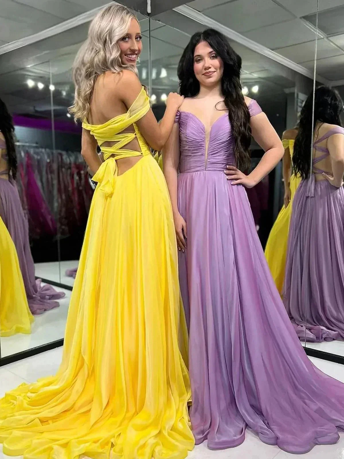 Dorita | A Line Off the Shoulder Chiffon Long Prom Dresses - Image 2