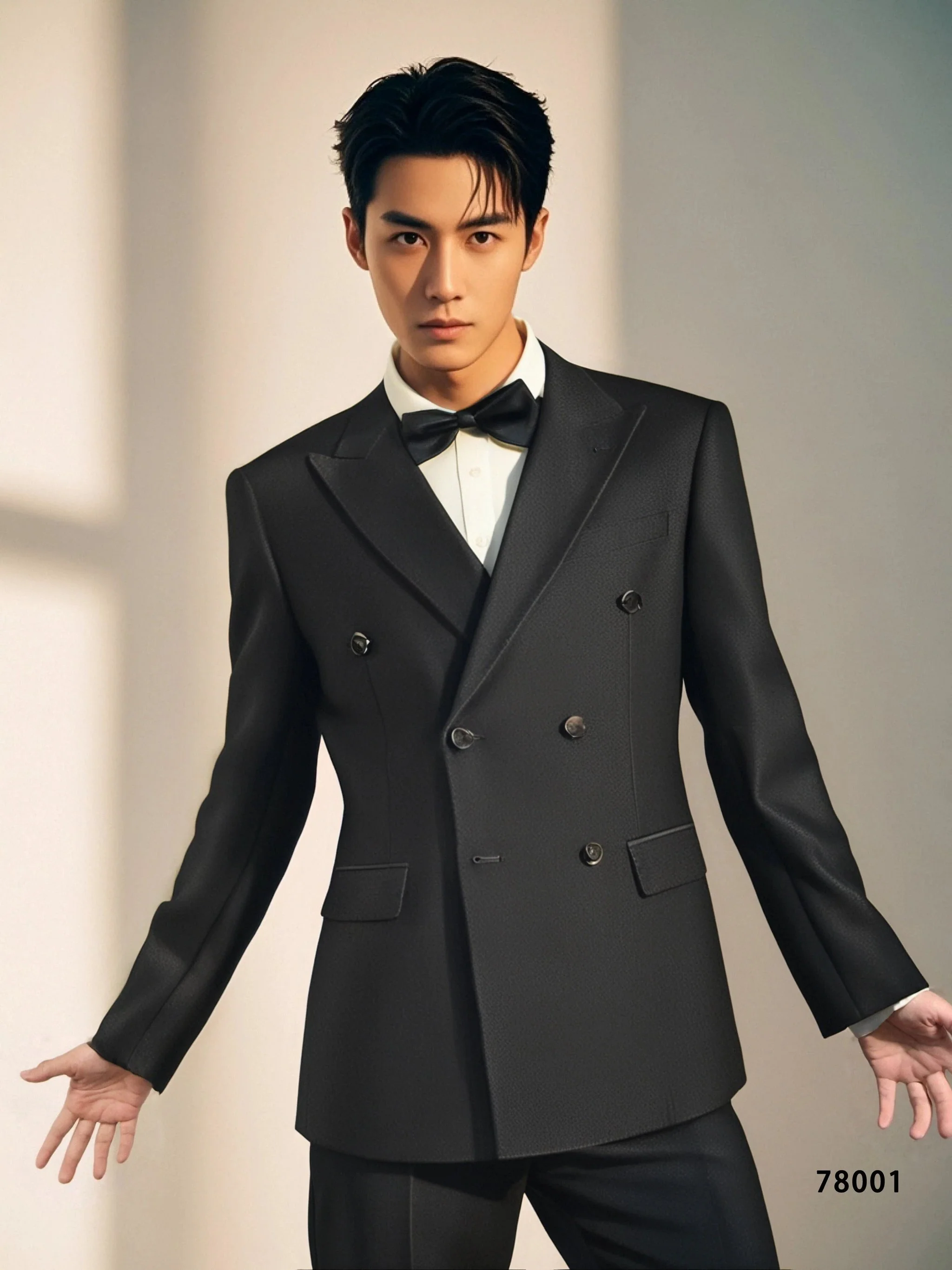 Double-Breasted Black Wool Tuxedo for Groom and Groomsmen Formal Wedding Suit - Image 4
