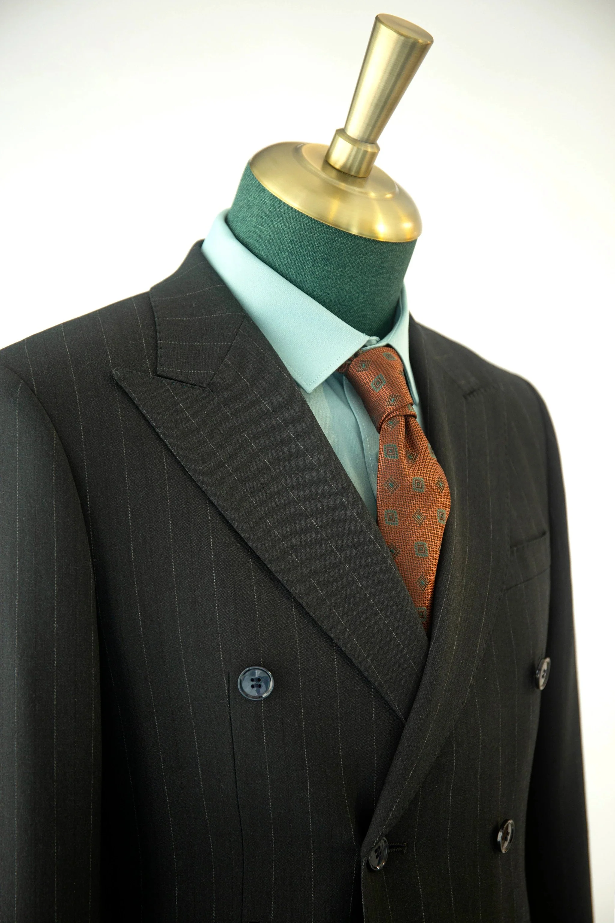 Charcoal Pinstripe Double Breasted Wool Suit for Formal Groom - Image 2