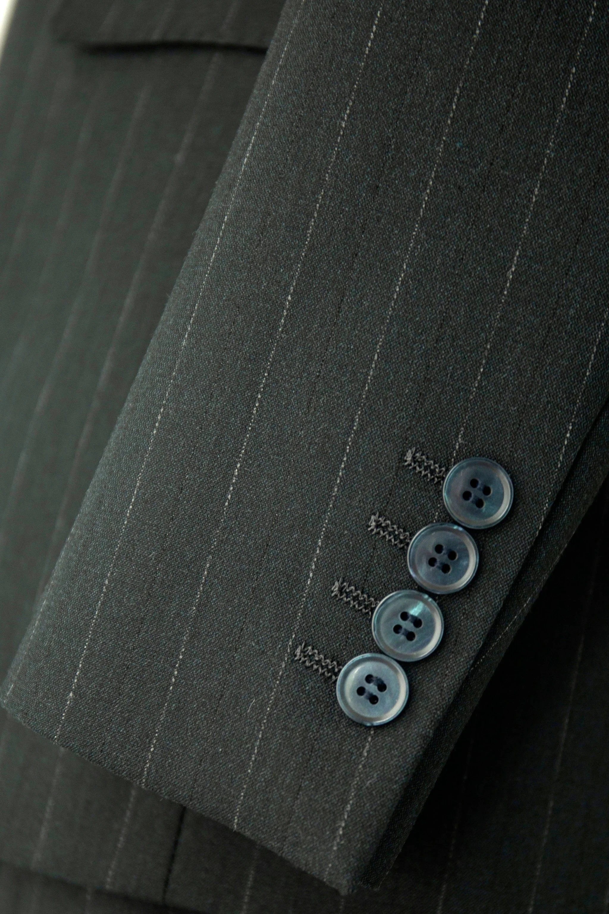 Charcoal Pinstripe Double Breasted Wool Suit for Formal Groom - Image 3