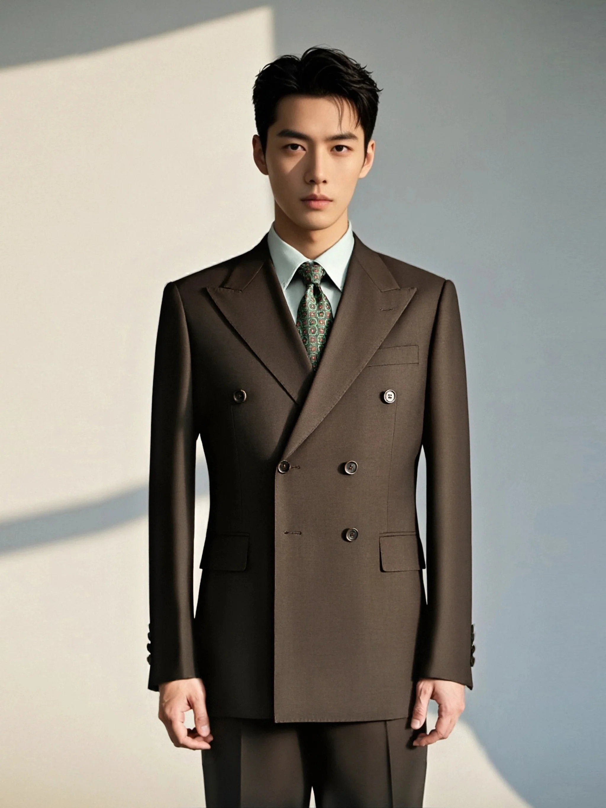 Double Breasted Dark Brown Wool Suit Tailored Formal Groom and Business - Image 4