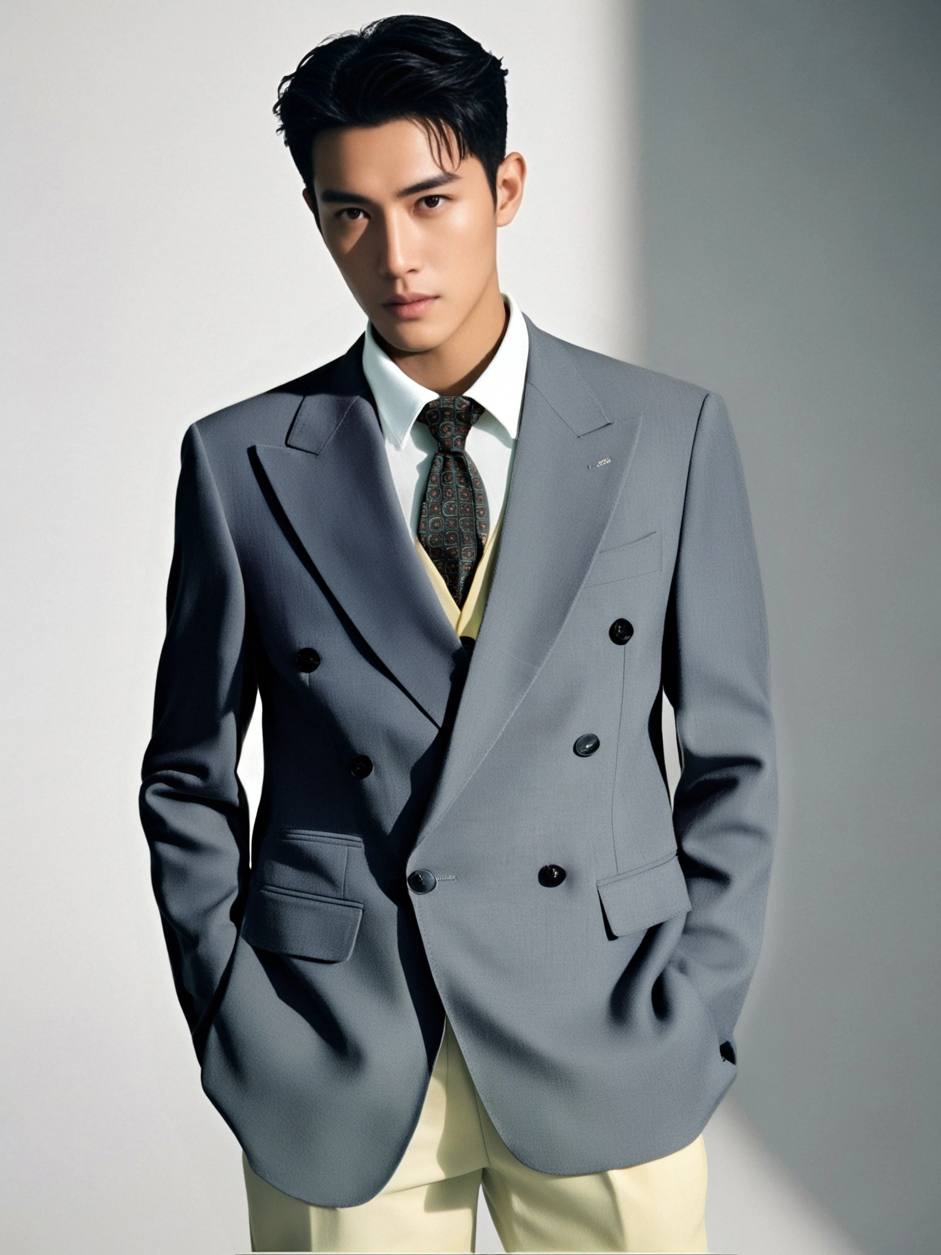 Double Breasted Light Grey Wool Suit For Groom And Business Wear - Image 7