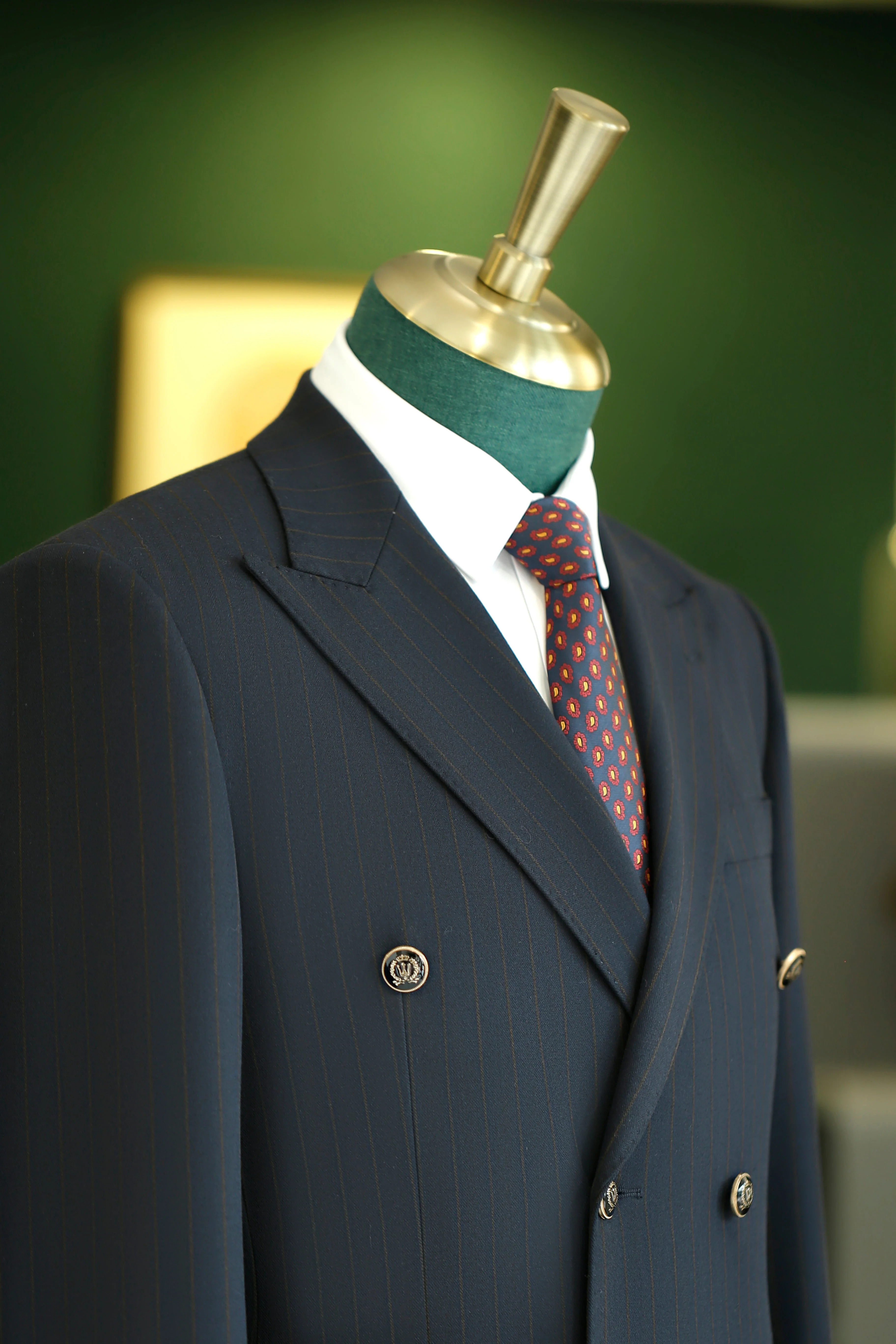 Navy Pinstripe Double Breasted Wool Suit For Groom And Business - Image 2