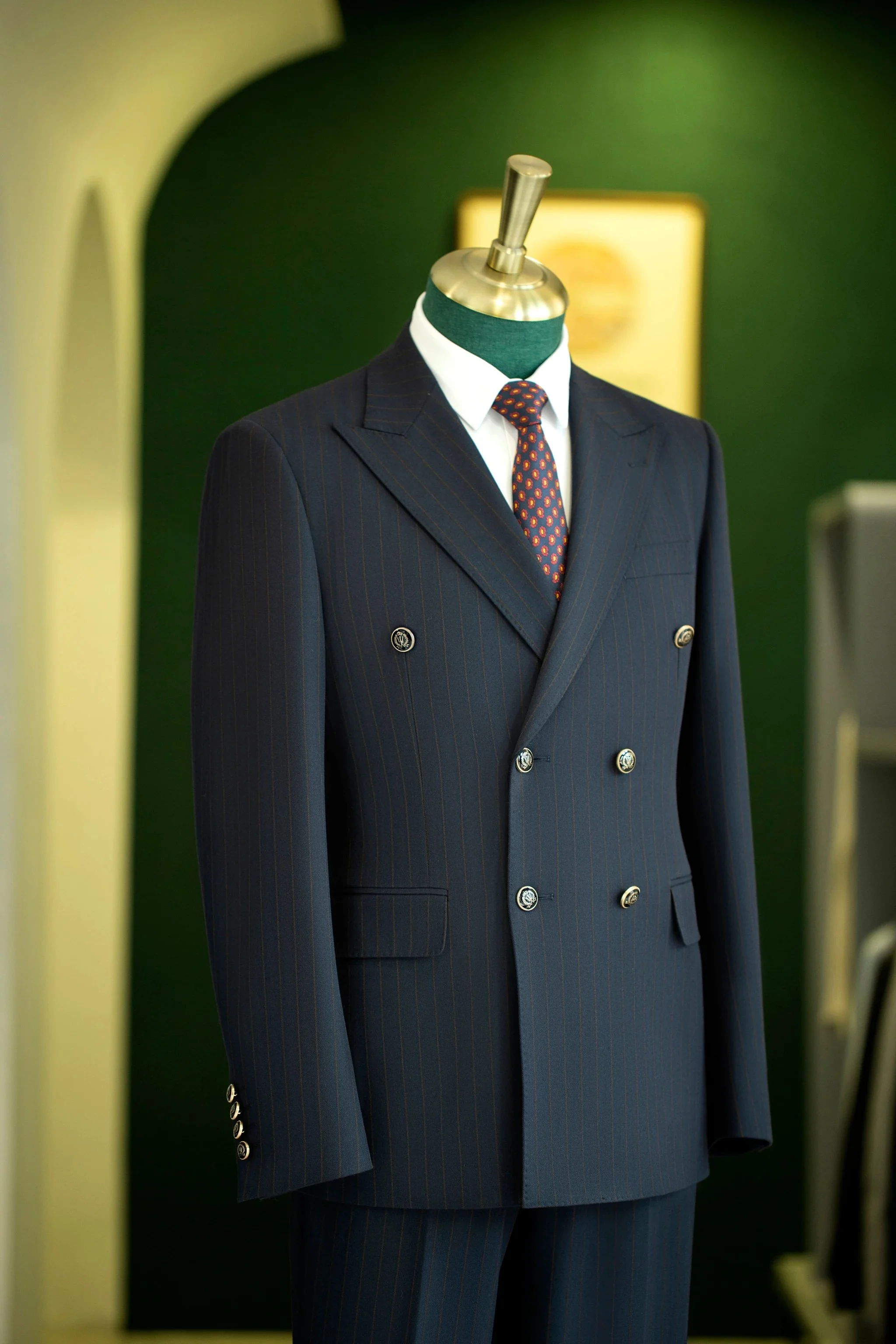 Navy Pinstripe Double Breasted Wool Suit For Groom And Business - Image 4