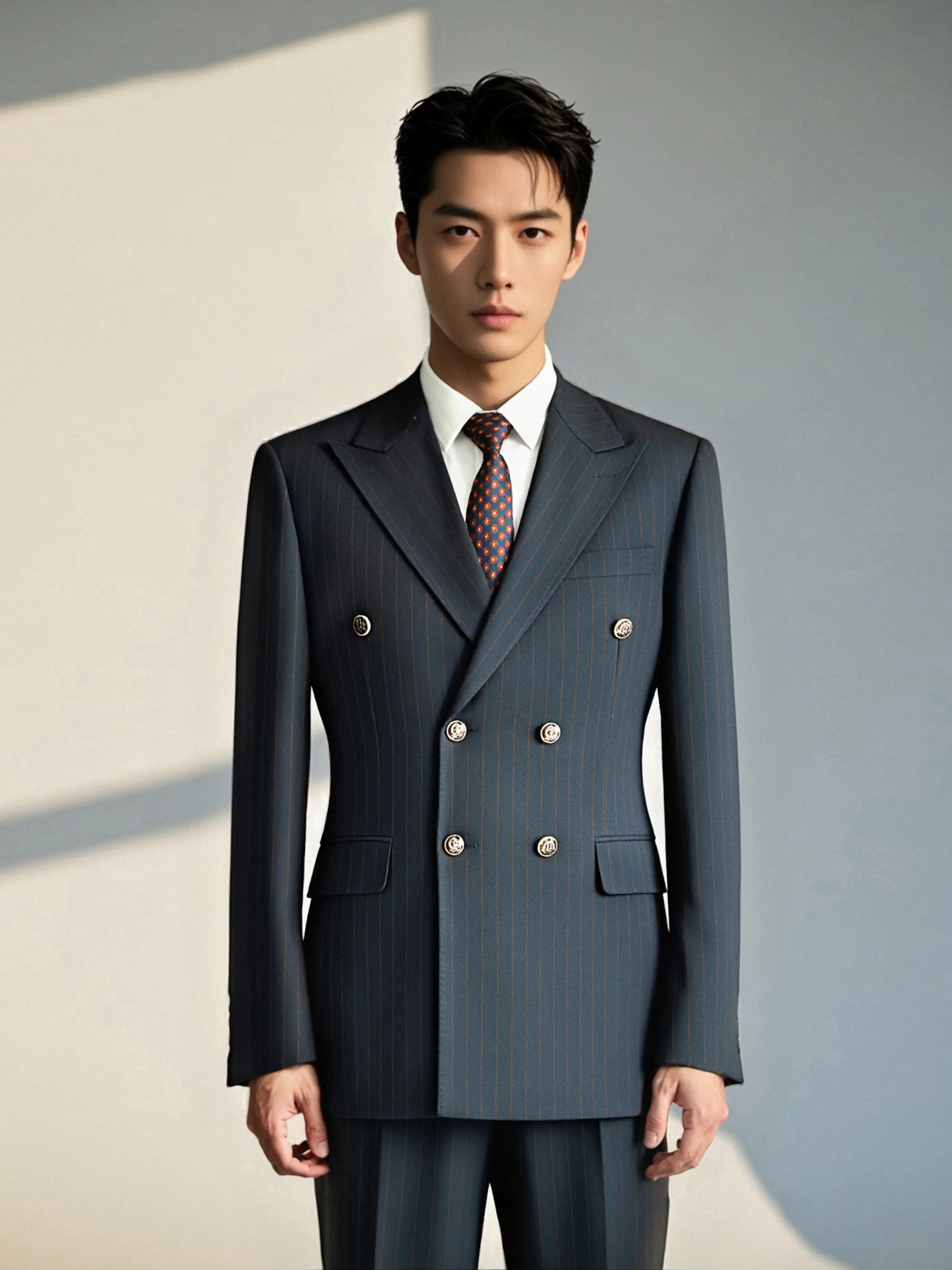 Navy Pinstripe Double Breasted Wool Suit For Groom And Business - Image 5