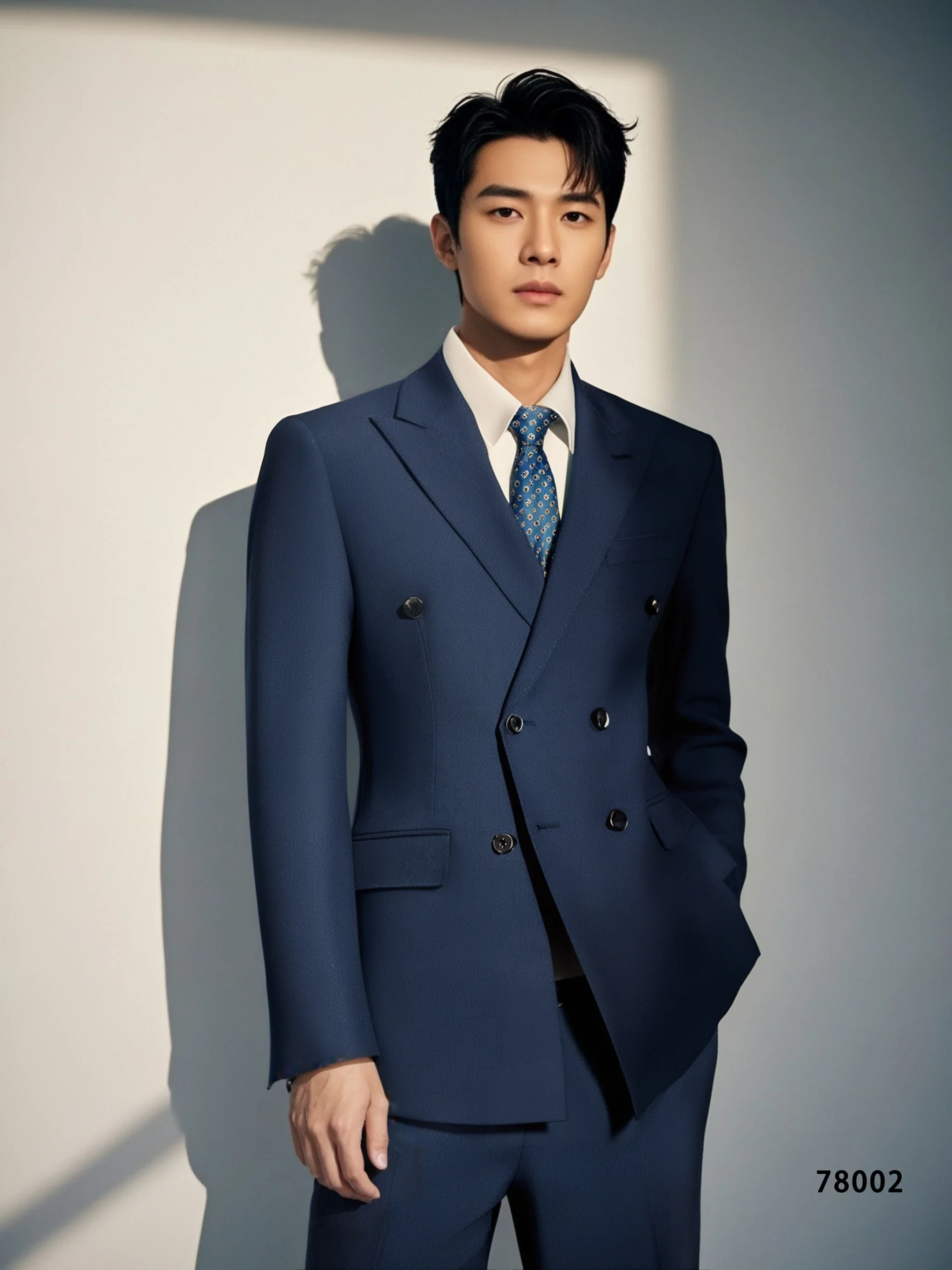 Tailored Double Breasted Navy Wool Formal Suit For Groom And Business - Image 4