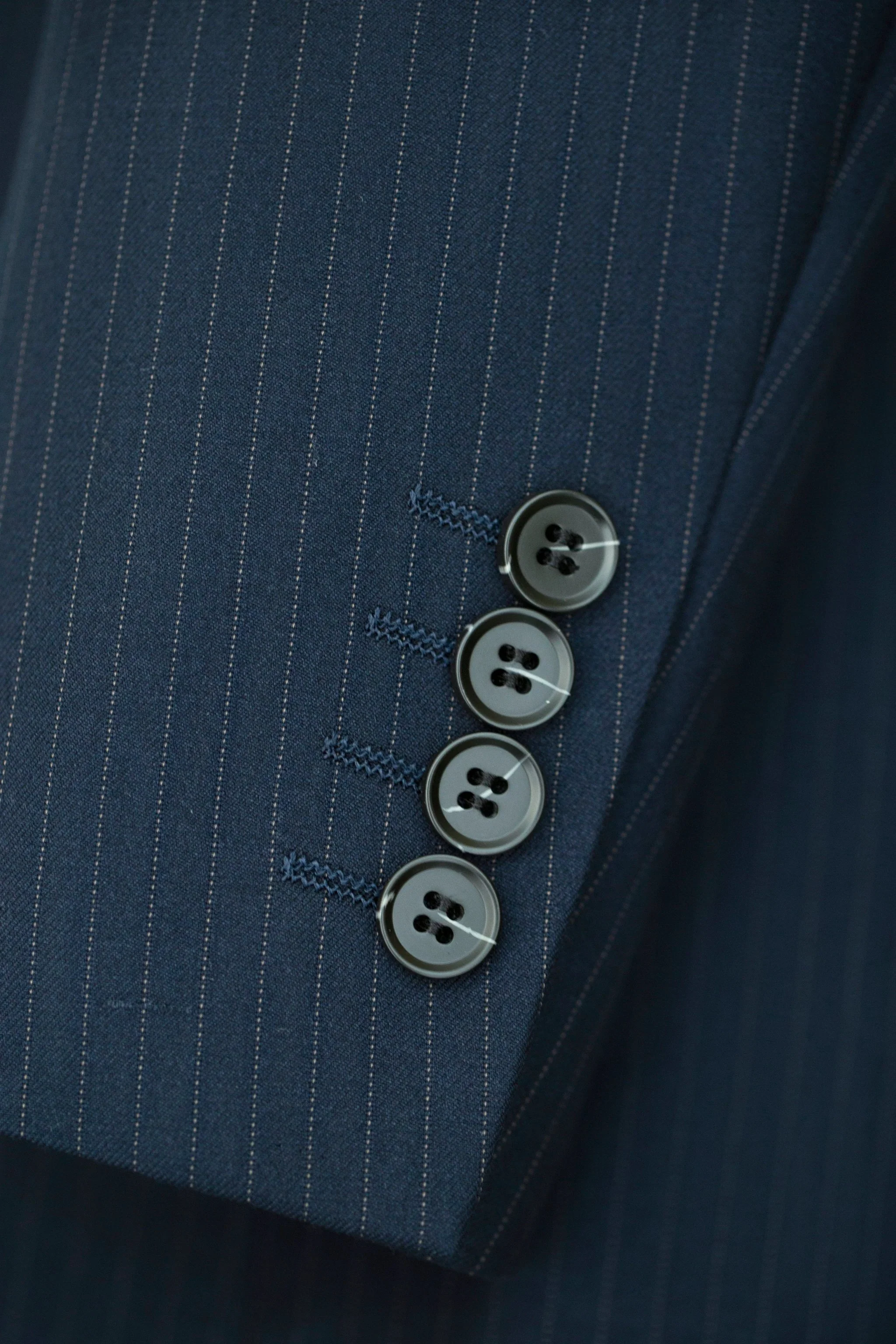 Double-Breasted Pinstripe Navy Wool Formal Suit for Groom and Business - Image 3