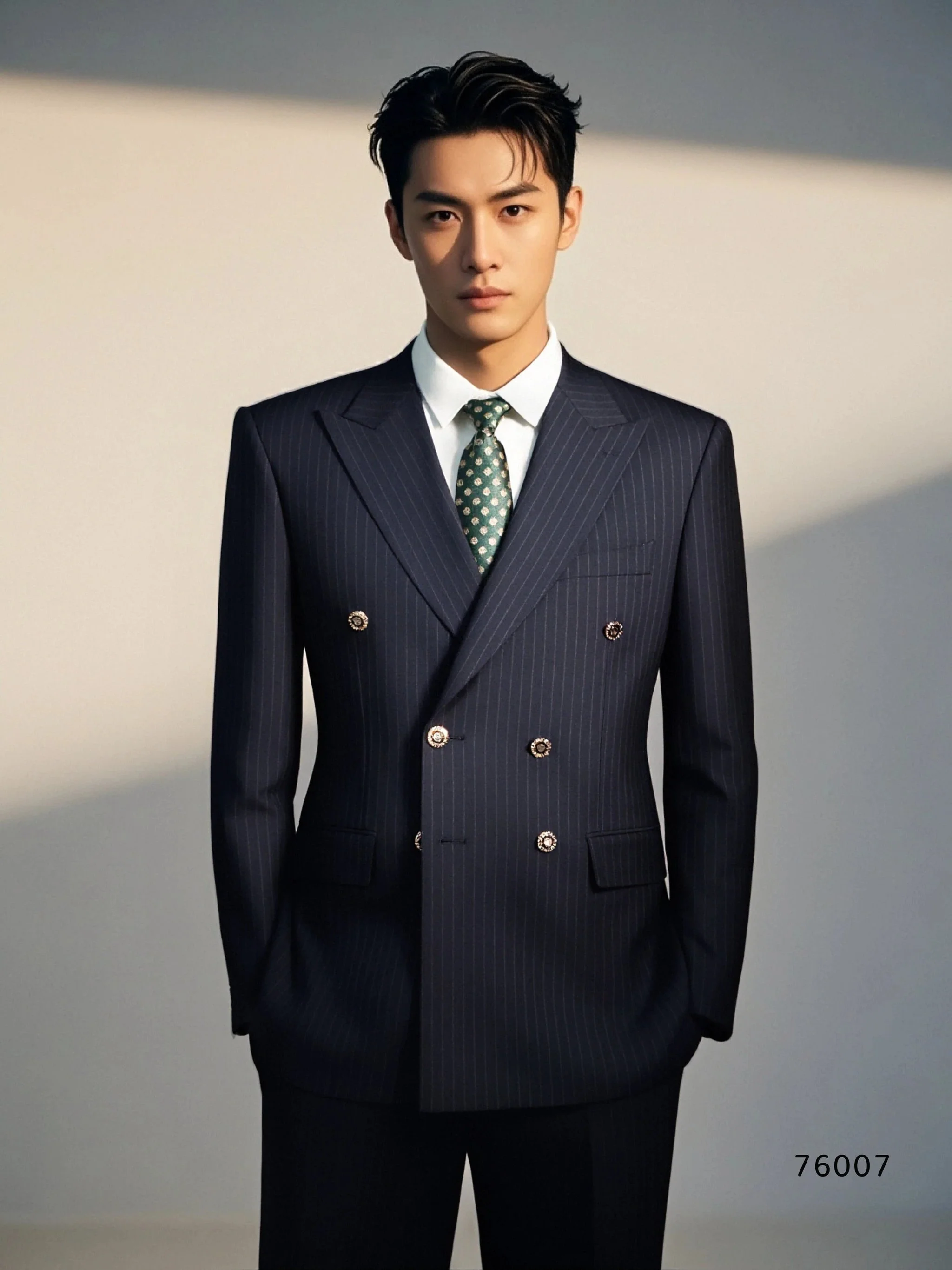 Double Breasted Pinstripe Wool Suit for Groom and Business Formal - Image 4