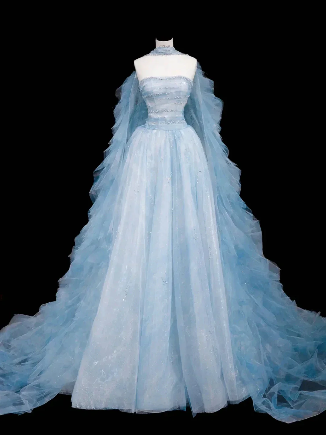 Dream Blue Tulle Beaded A Line Prom Dress Long Evening Dress Y8691 - Image 2
