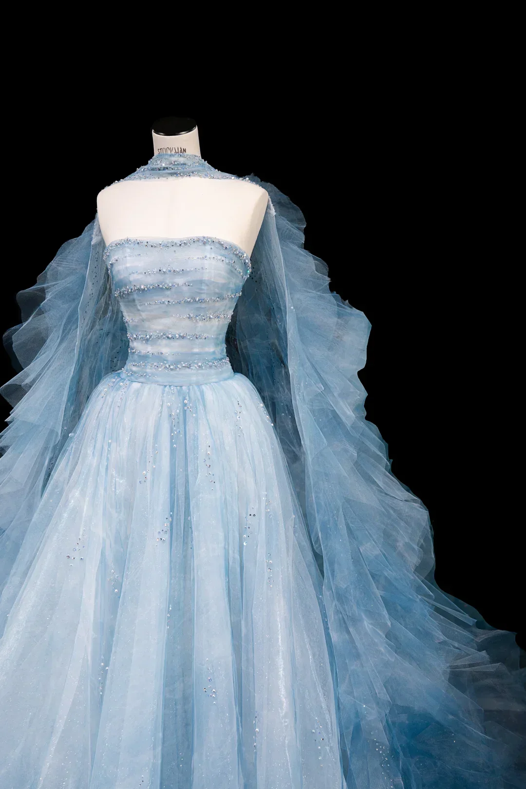 Dream Blue Tulle Beaded A Line Prom Dress Long Evening Dress Y8691 - Image 3