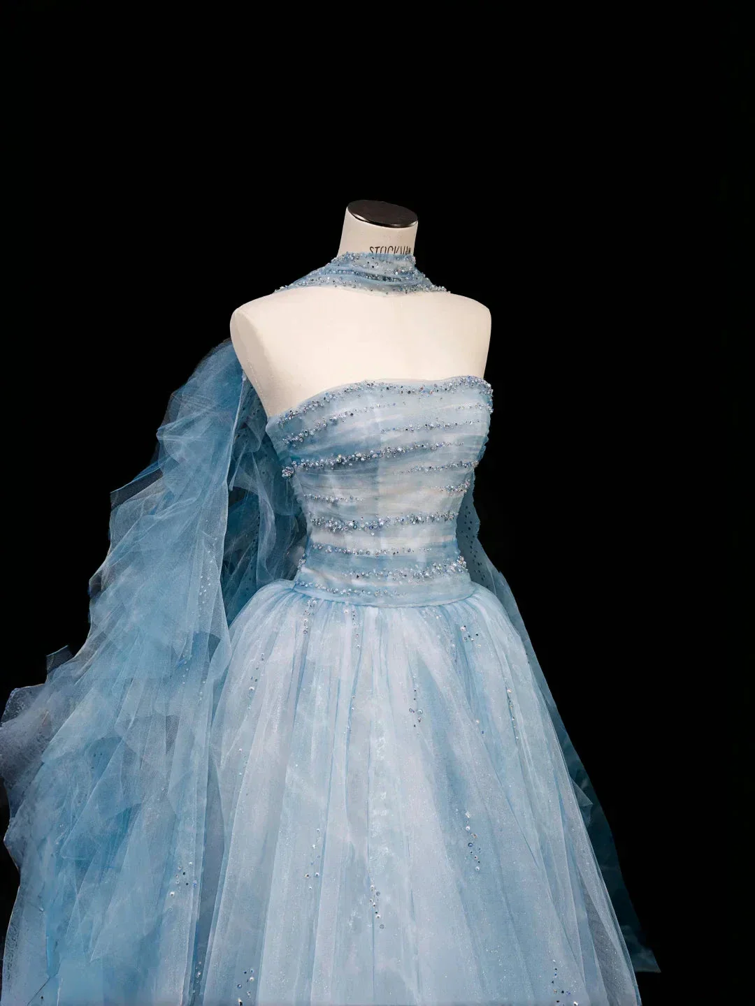 Dream Blue Tulle Beaded A Line Prom Dress Long Evening Dress Y8691 - Image 4
