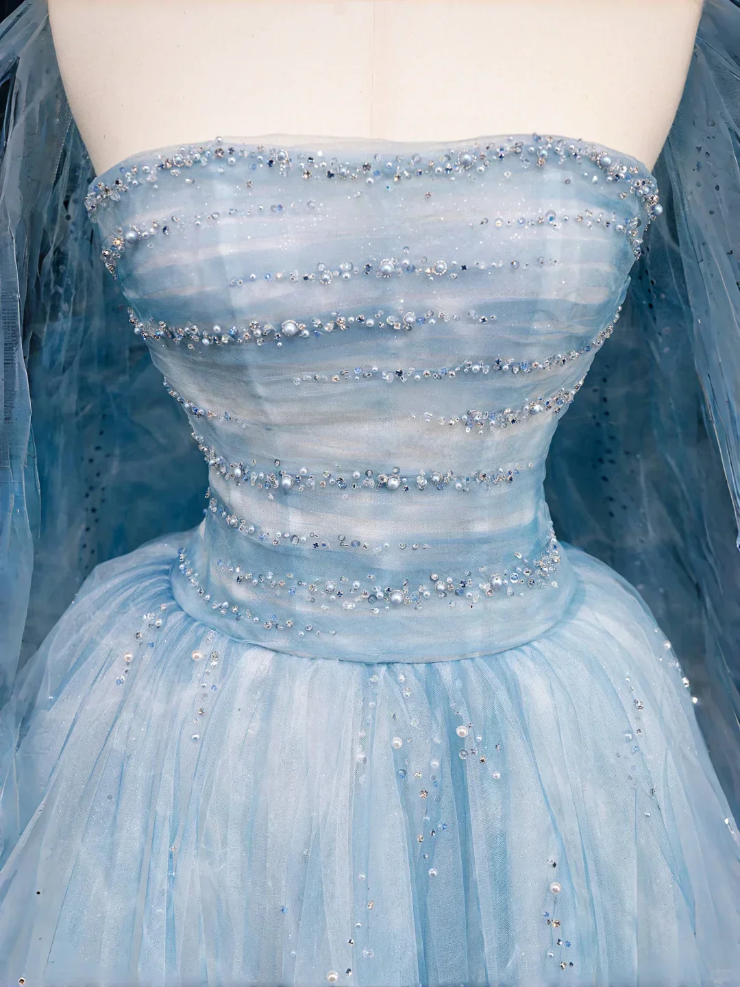 Dream Blue Tulle Beaded A Line Prom Dress Long Evening Dress Y8691 - Image 6