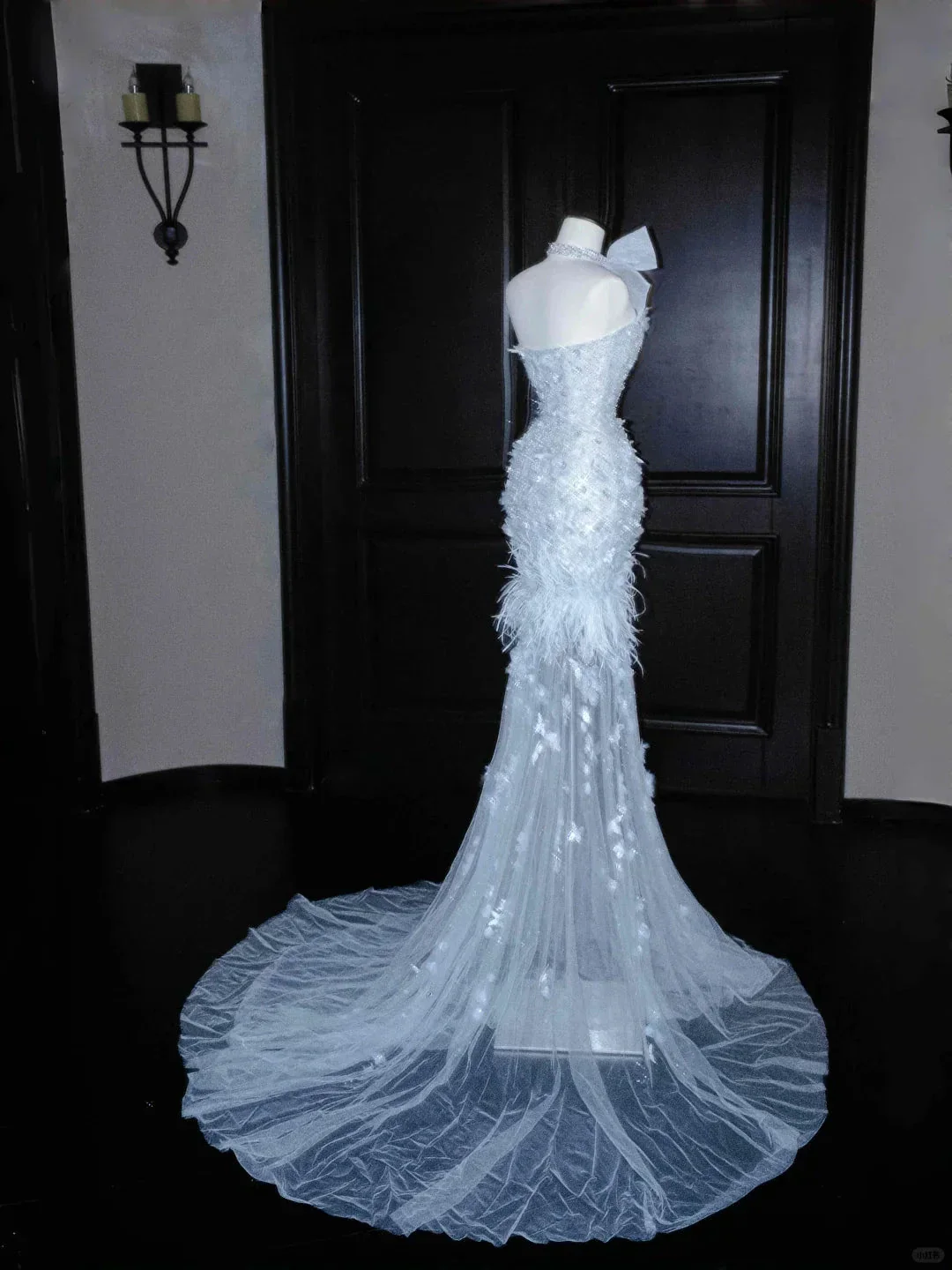 Dream Blue Tulle Beaded Appliques Long Prom Dress,Slit Mermaid Evening Dress Wedding Dress Y8668 - Image 4
