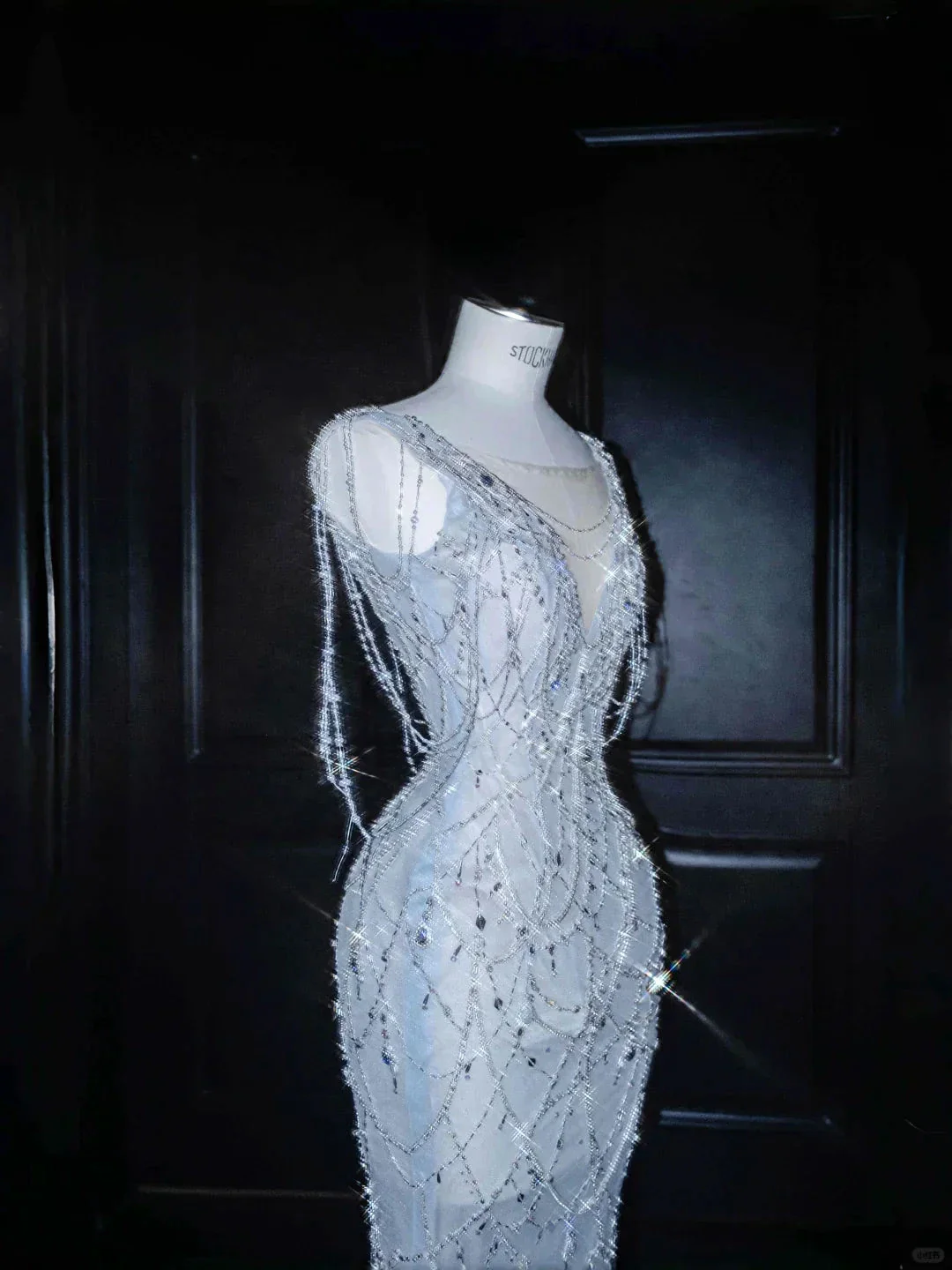 Dream Blue Tulle Beaded Chain V Neck Long Mermaid Prom Dress Evening Dress Y8665 - Image 3