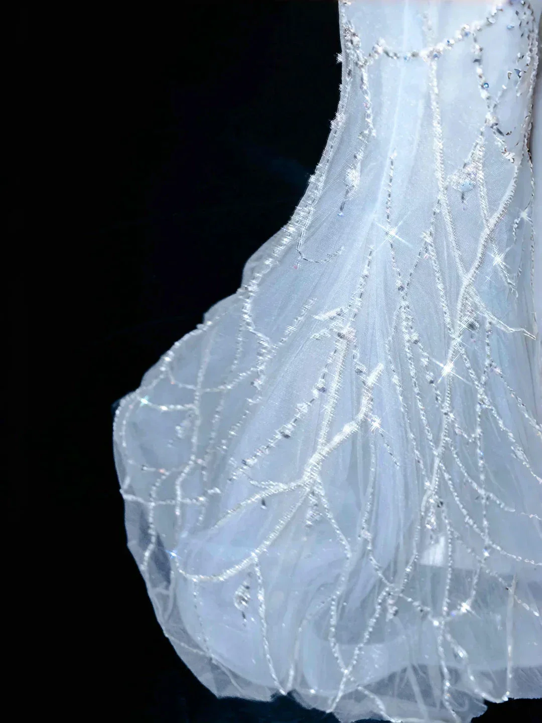 Dream Blue Tulle Beaded Chain V Neck Long Mermaid Prom Dress Evening Dress Y8665 - Image 5
