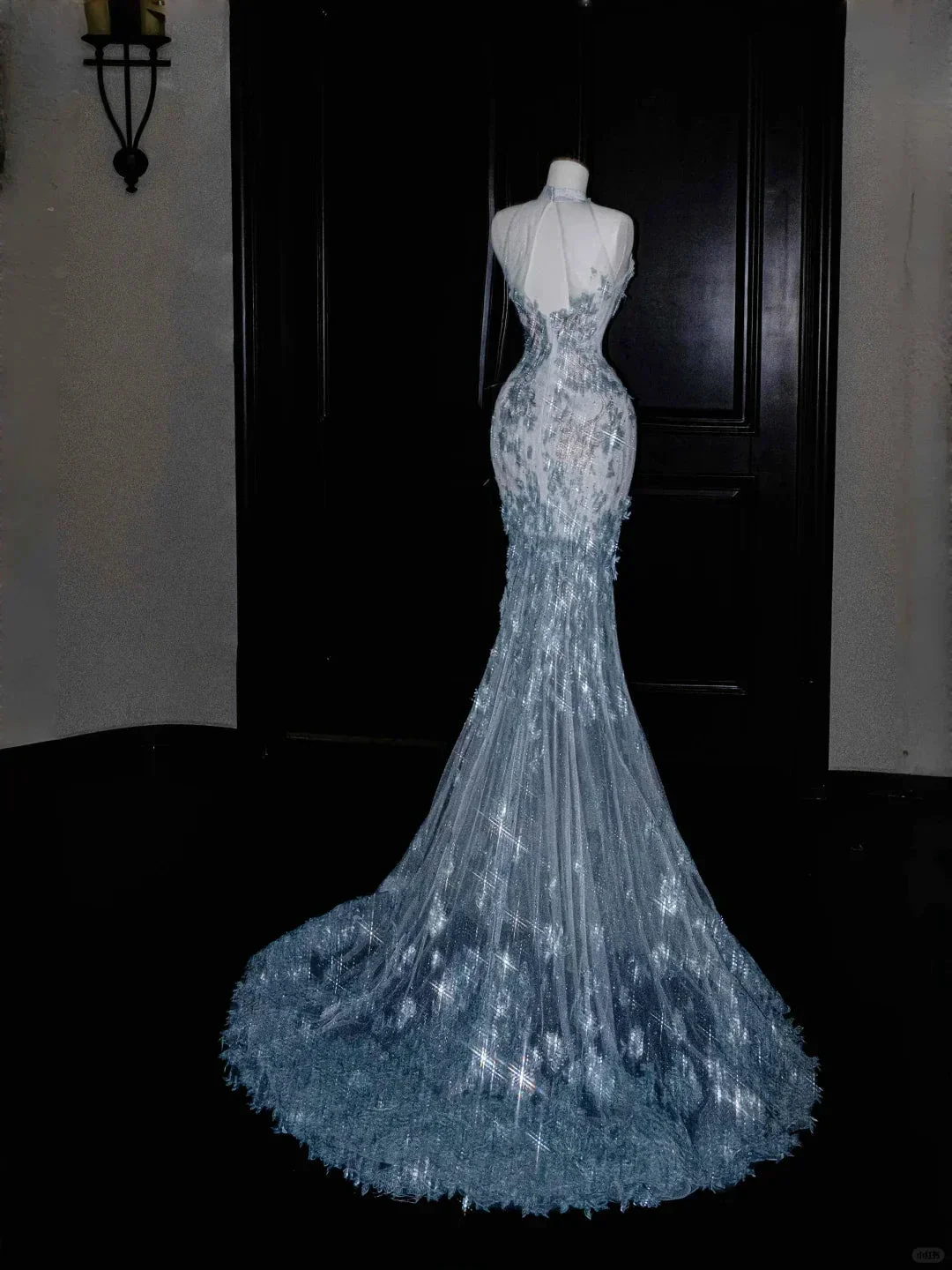 Dream Blue Tulle Sequins Appliques Mermaid Evening Dress Long Prom Dress Y8673 - Image 3