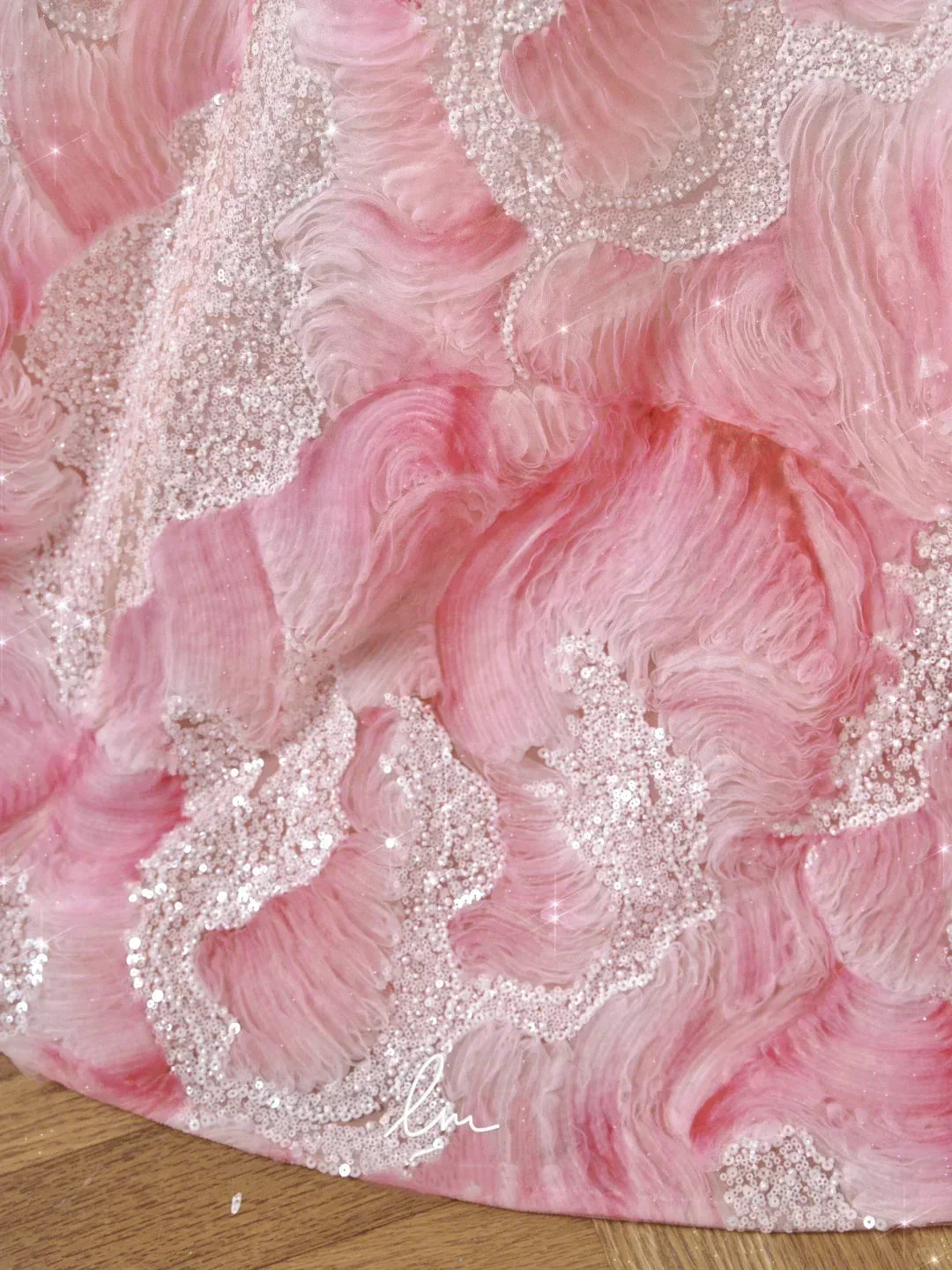 Dream Pink Strapless Satin Print Sequins Prom Dress Princess Birthday Ball Gown Y8604 - Image 4
