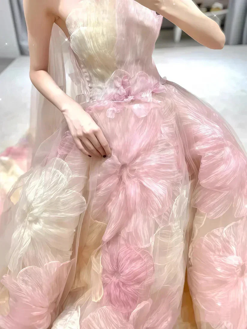 Dream Princess Floral Ball Gown, Strapless A-line Evening Prom Dress,Wedding Dress Y8289 - Image 2