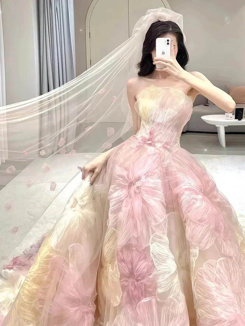 Dream Princess Floral Ball Gown, Strapless A-line Evening Prom Dress,Wedding Dress Y8289 - Image 3