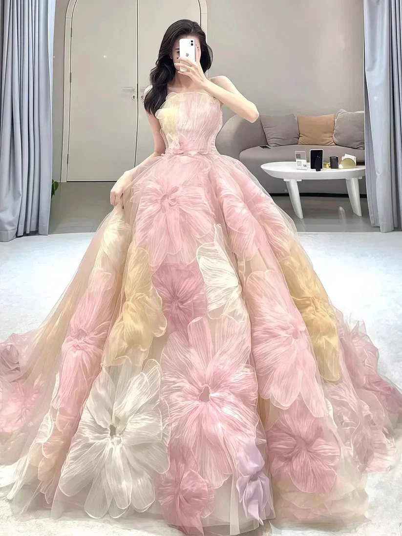 Dream Princess Floral Ball Gown, Strapless A-line Evening Prom Dress,Wedding Dress Y8289 - Image 6