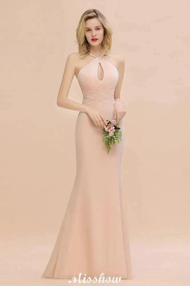 Dreamful Halter Slim Mermaid Bridesmaid Dress Floor Length Party Dress - Image 4