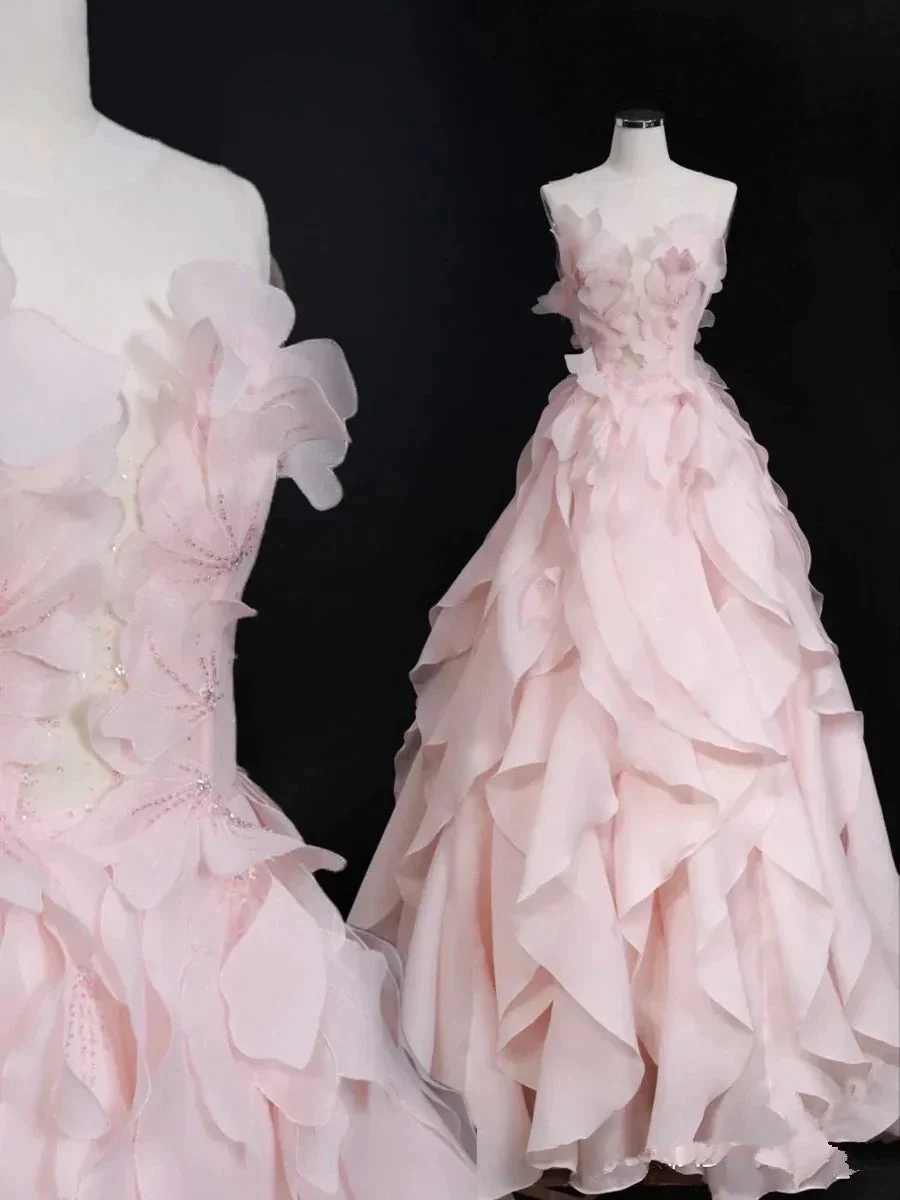 Dreamy Pink Ruffles Princess Dress,Pink Ball Gown Y1971 - Image 5