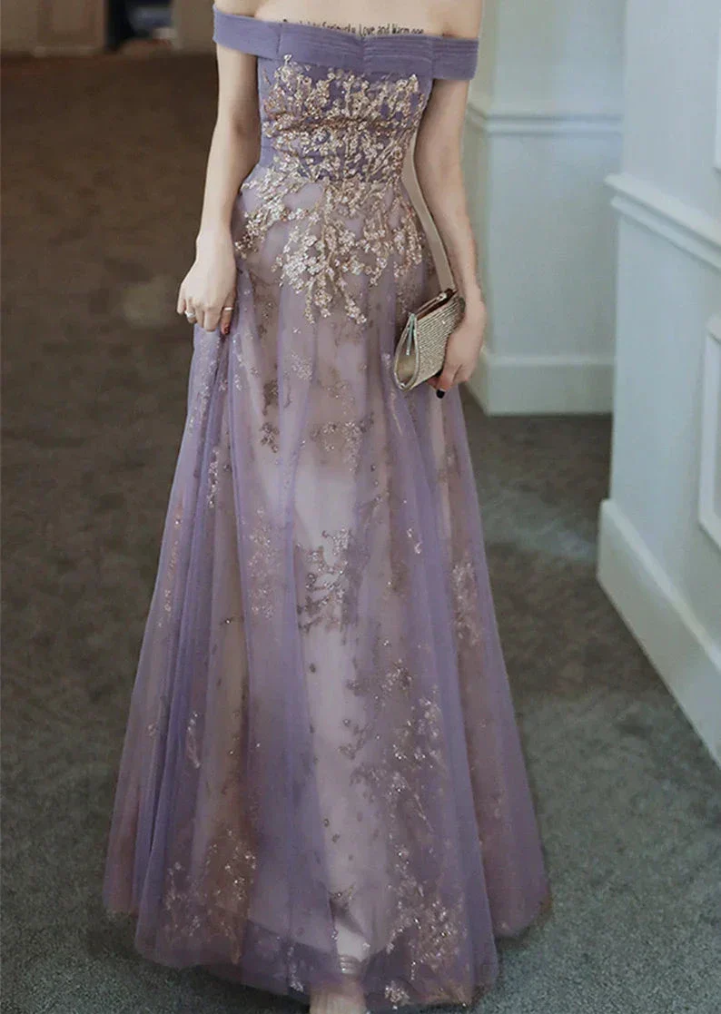 Dreamy Purple Prom Dress off Shoulder Evening Dress Elegant Long Banquet Dress Sleeveless Party Dress Girl Graduation Dress Y4286 - Image 2
