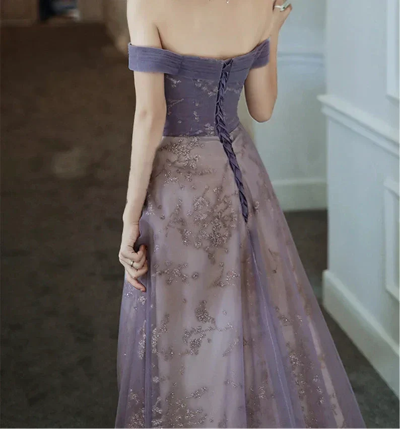 Dreamy Purple Prom Dress off Shoulder Evening Dress Elegant Long Banquet Dress Sleeveless Party Dress Girl Graduation Dress Y4286 - Image 3
