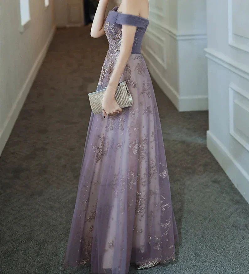 Dreamy Purple Prom Dress off Shoulder Evening Dress Elegant Long Banquet Dress Sleeveless Party Dress Girl Graduation Dress Y4286 - Image 4