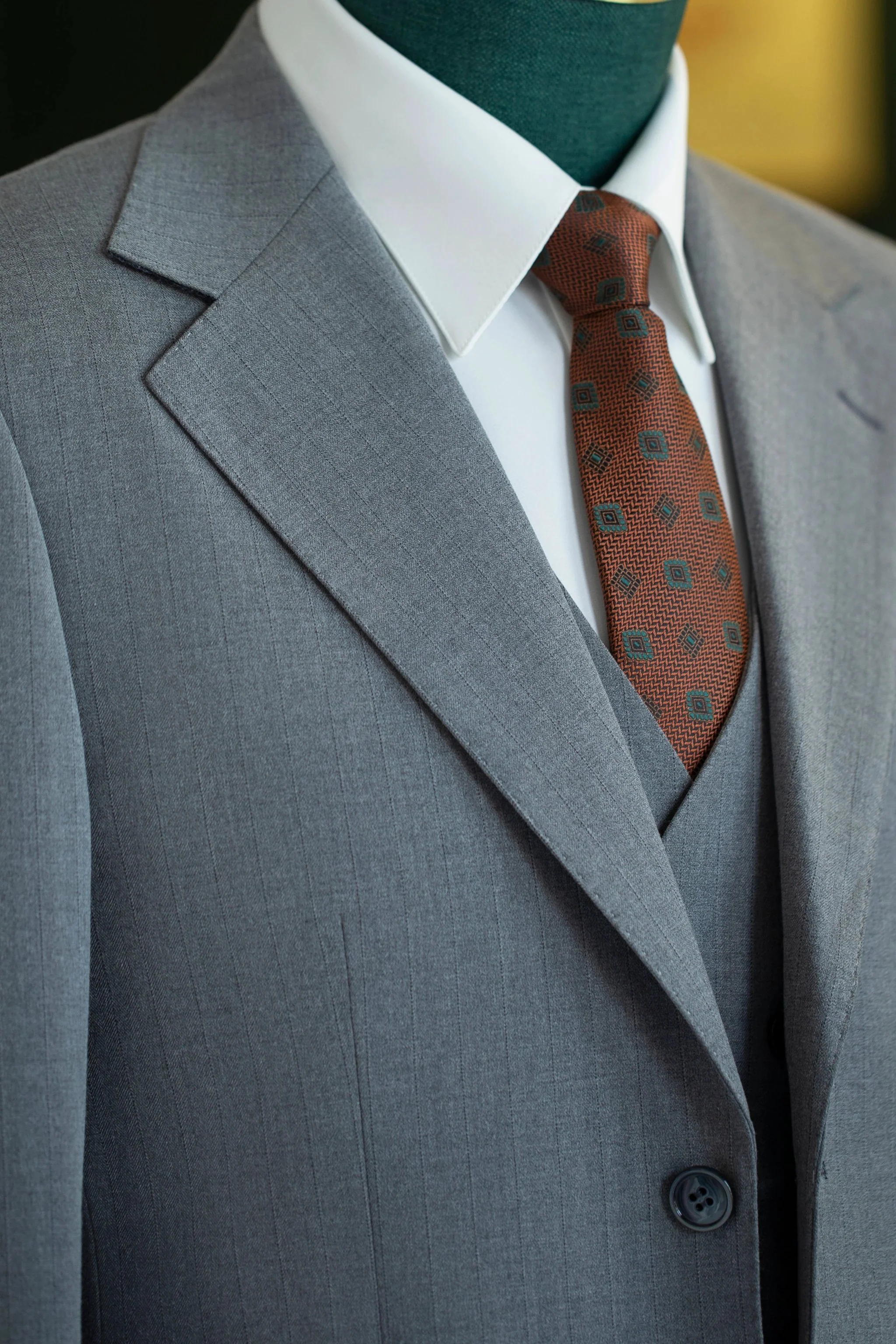 Dusty Blue Pinstripe Wool 3 Piece Tailored Wedding Suit for Groom and Groomsmen - Image 2