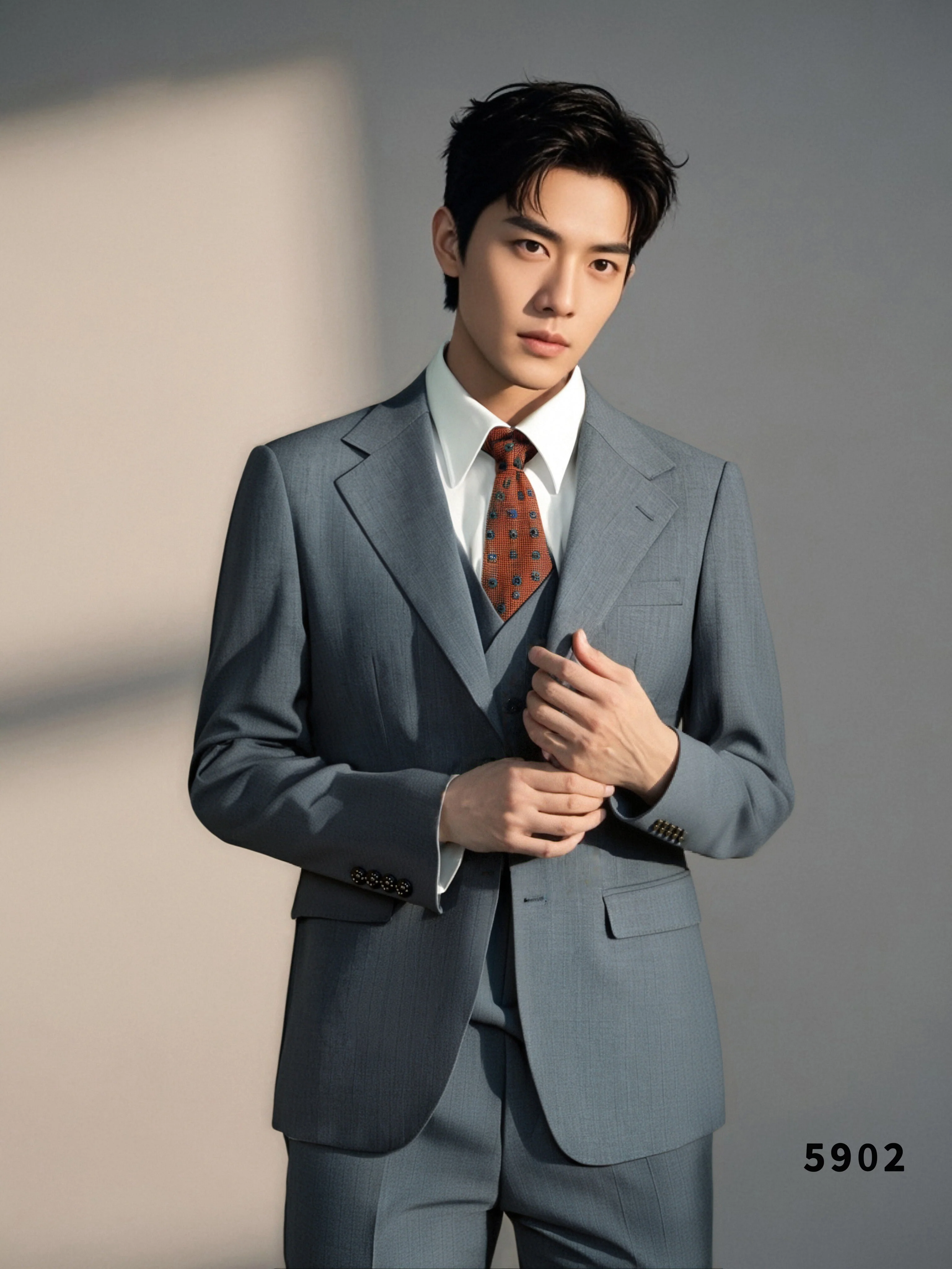 Dusty Blue Pinstripe Wool 3 Piece Tailored Wedding Suit for Groom and Groomsmen - Image 4