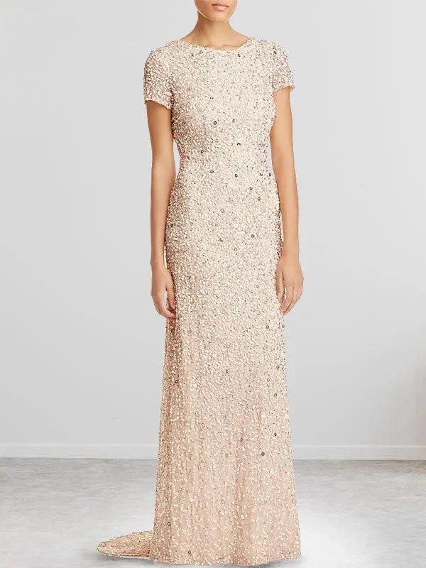 Dusty Blue Sequins Sheath Scoop Long Mother of the Bride Dress - Image 10