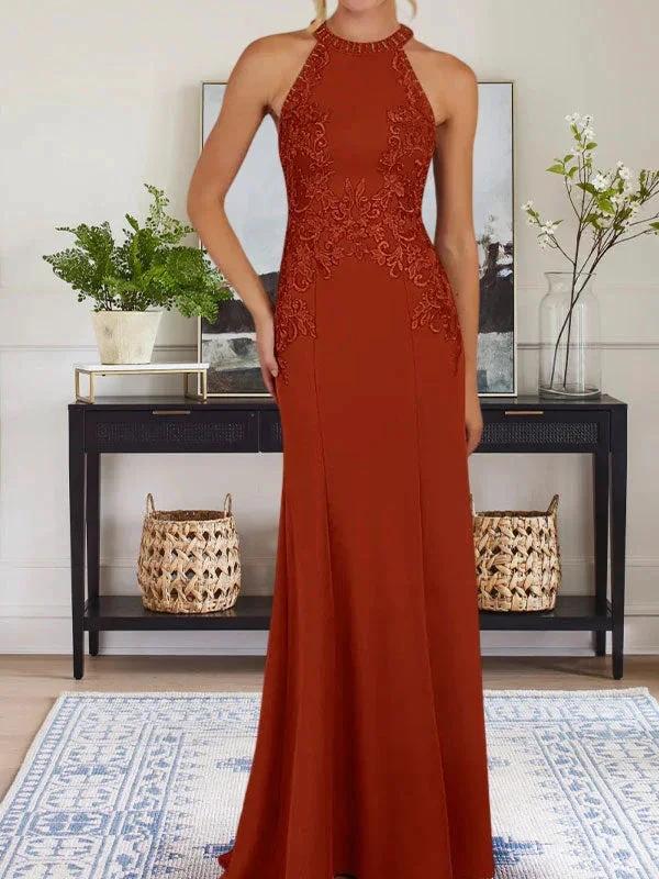 Dusty Blue Sheath Halter Long Mother of Bride Dress With Appliques - Image 16