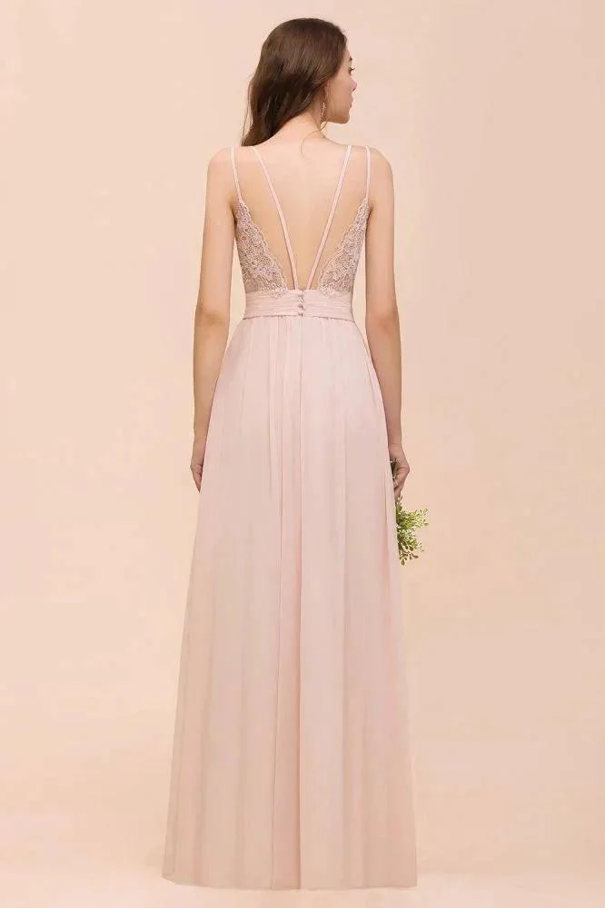 Dusty Pink Sleeveless A-line Wedding Guest Dress Beach Bridesmaid Dress - Image 3