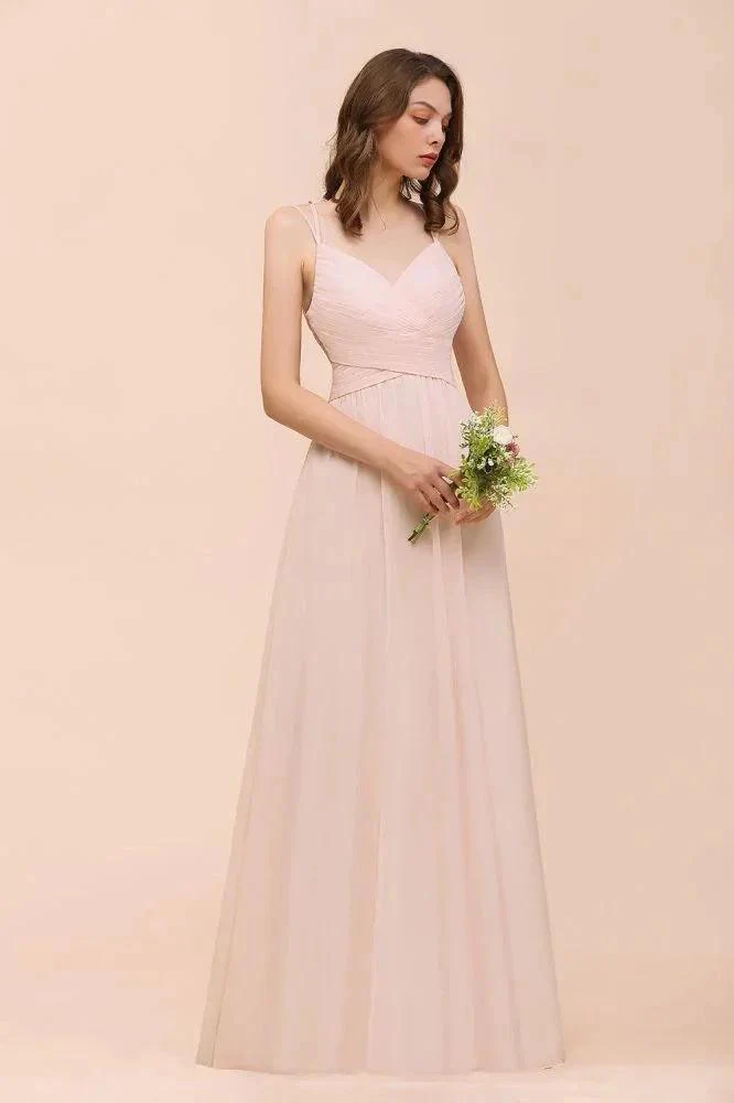 Dusty Pink Sleeveless A-line Wedding Guest Dress Beach Bridesmaid Dress - Image 4