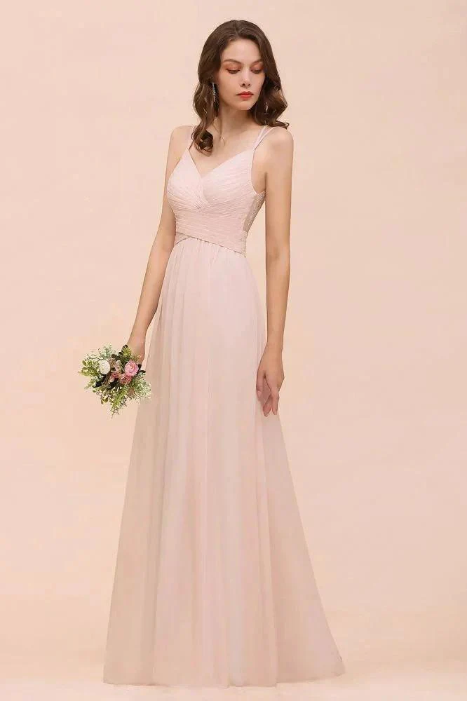 Dusty Pink Sleeveless A-line Wedding Guest Dress Beach Bridesmaid Dress - Image 6