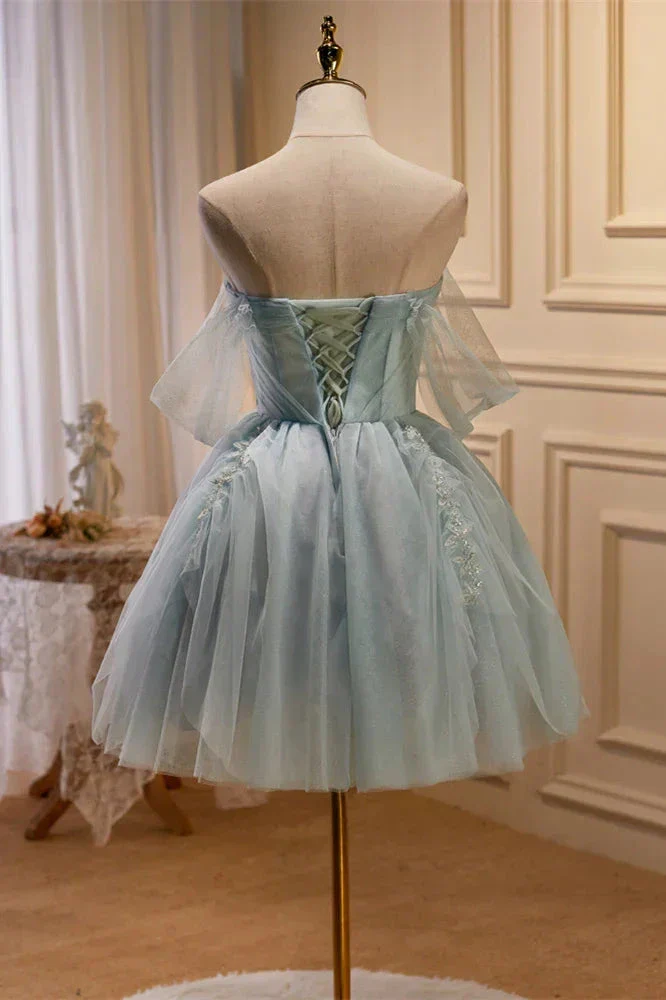 Dusty Sage Off-the-Shoulder Beaded Pleated Homecoming Dress Y2713 - Image 2