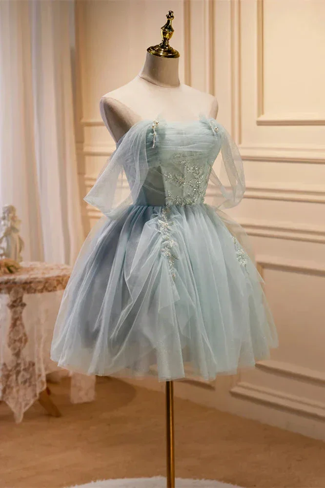 Dusty Sage Off-the-Shoulder Beaded Pleated Homecoming Dress Y2713 - Image 3
