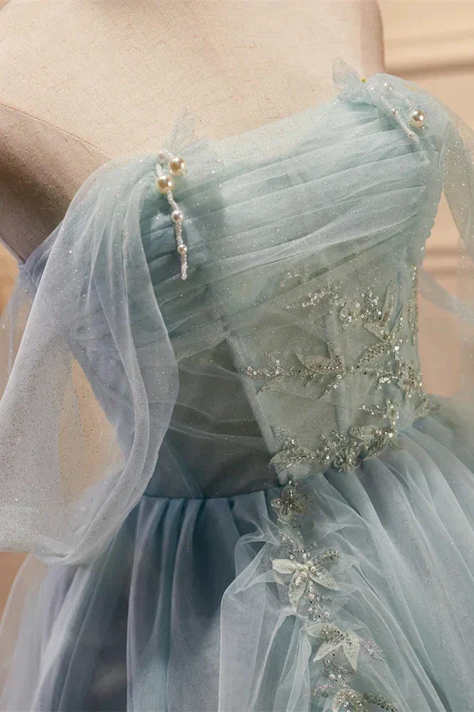 Dusty Sage Off-the-Shoulder Beaded Pleated Homecoming Dress Y2713 - Image 4