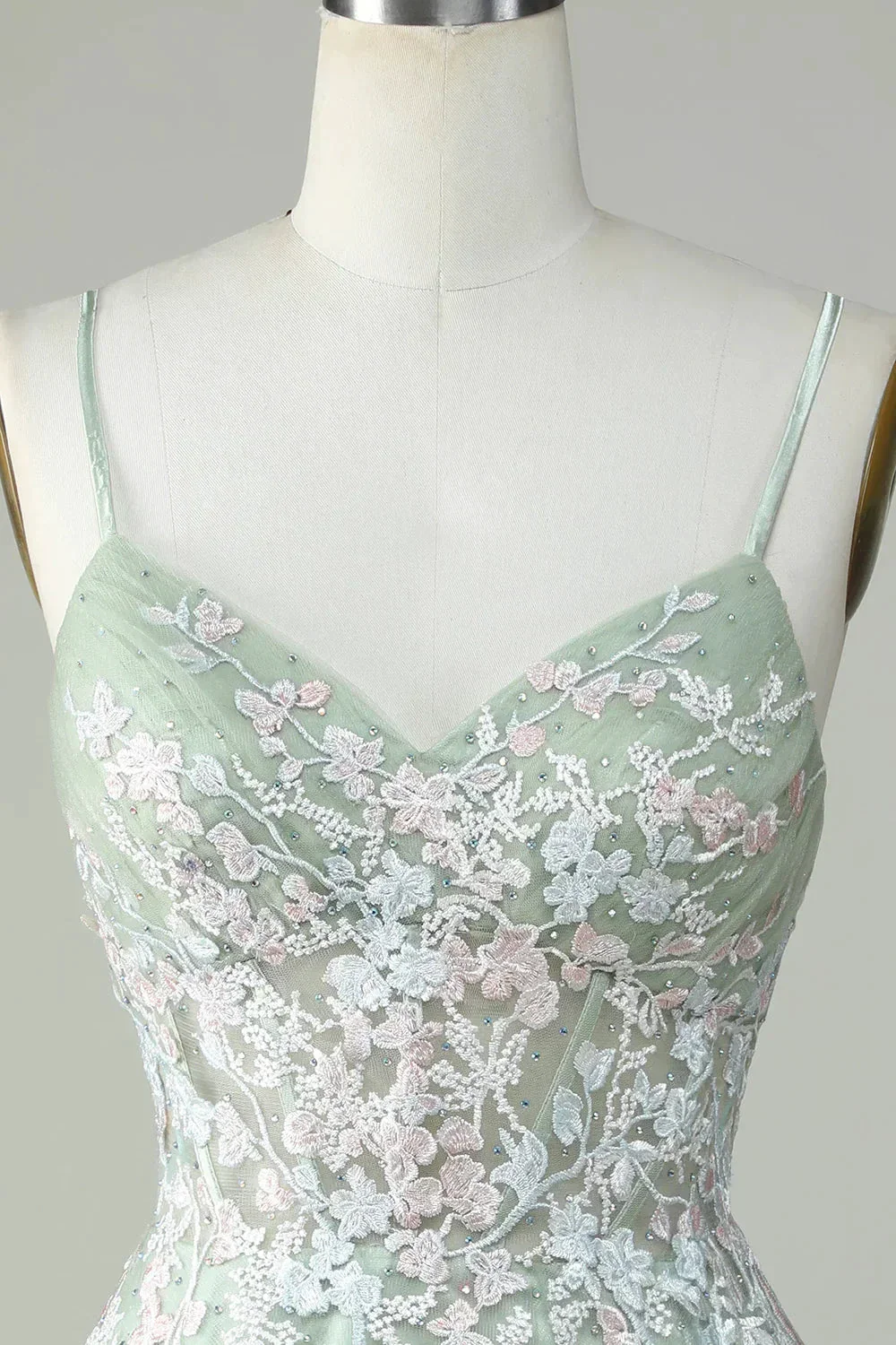 Dusty Sage Spaghetti Straps Homecoming Dress With Criss Cross Back Y2925 - Image 3