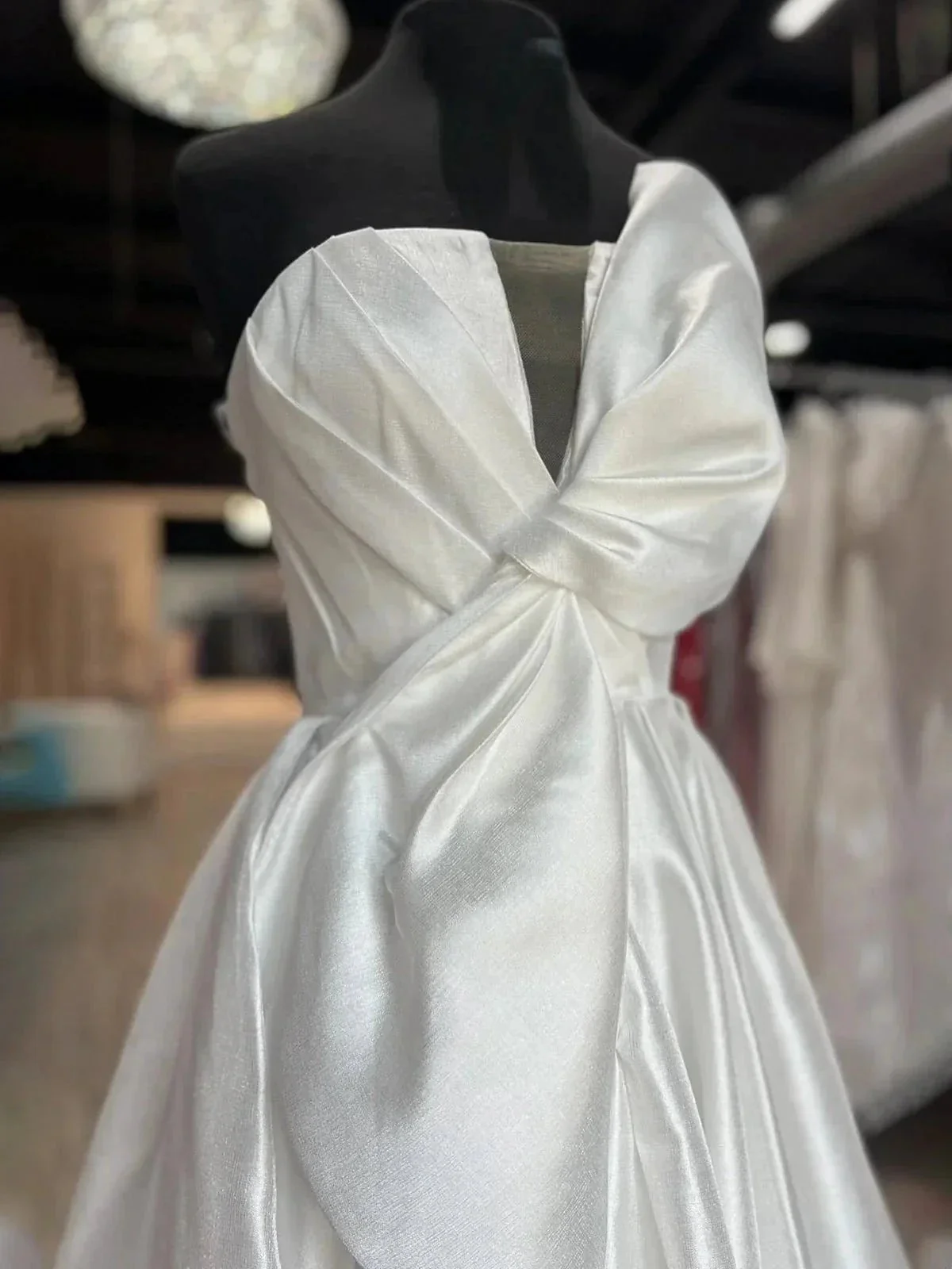 Edgar | Strapless White Satin A-line Long Formal Dress with Bow - Image 6