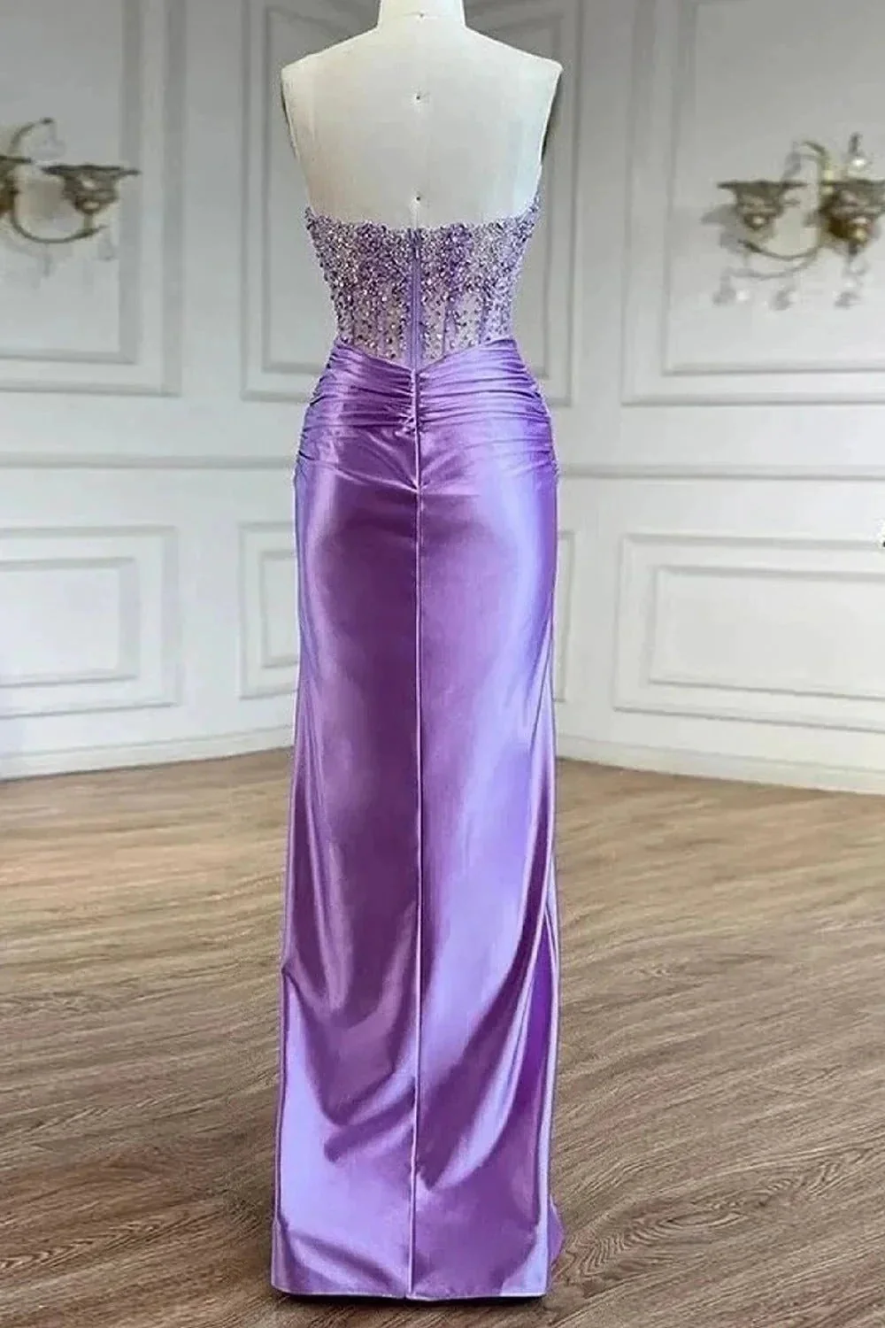 Eirene | Purple Sweetheart Mermaid Satin Long Prom Dress with Beading - Image 2