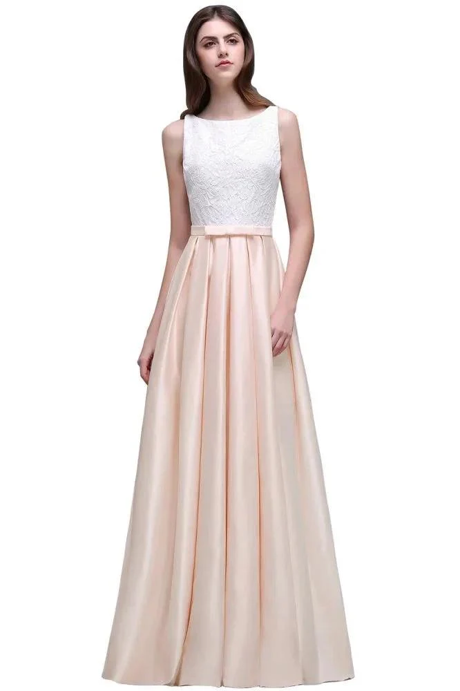 Elastic Satin A-line Scoop Lace Prom Dress - Image 2