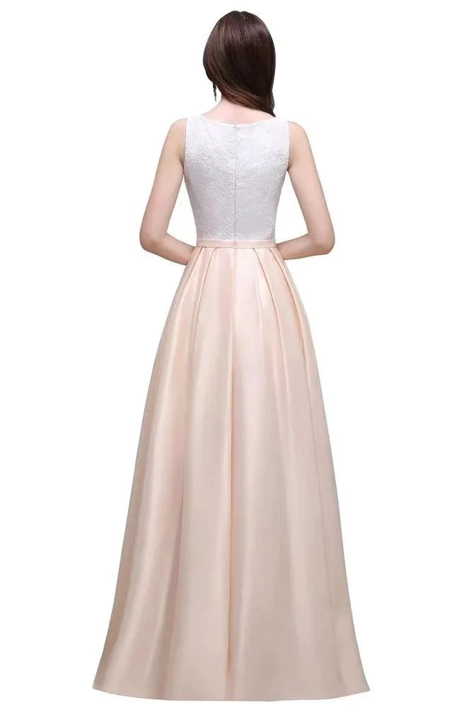 Elastic Satin A-line Scoop Lace Prom Dress - Image 3