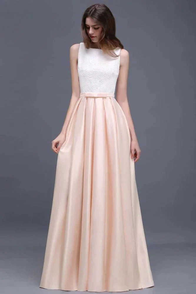 Elastic Satin A-line Scoop Lace Prom Dress - Image 4
