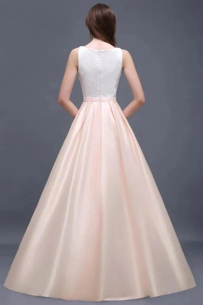 Elastic Satin A-line Scoop Lace Prom Dress - Image 5