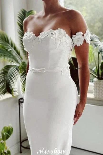 Eleagnt Long White Mermaid Off-the-shoulder Lace Wedding Dress with Train - Image 3