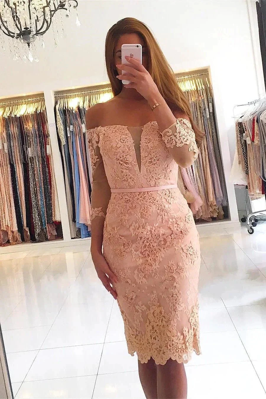 Elegant 3/4 Sleeves Lace Slim Short Party Dress - Image 2