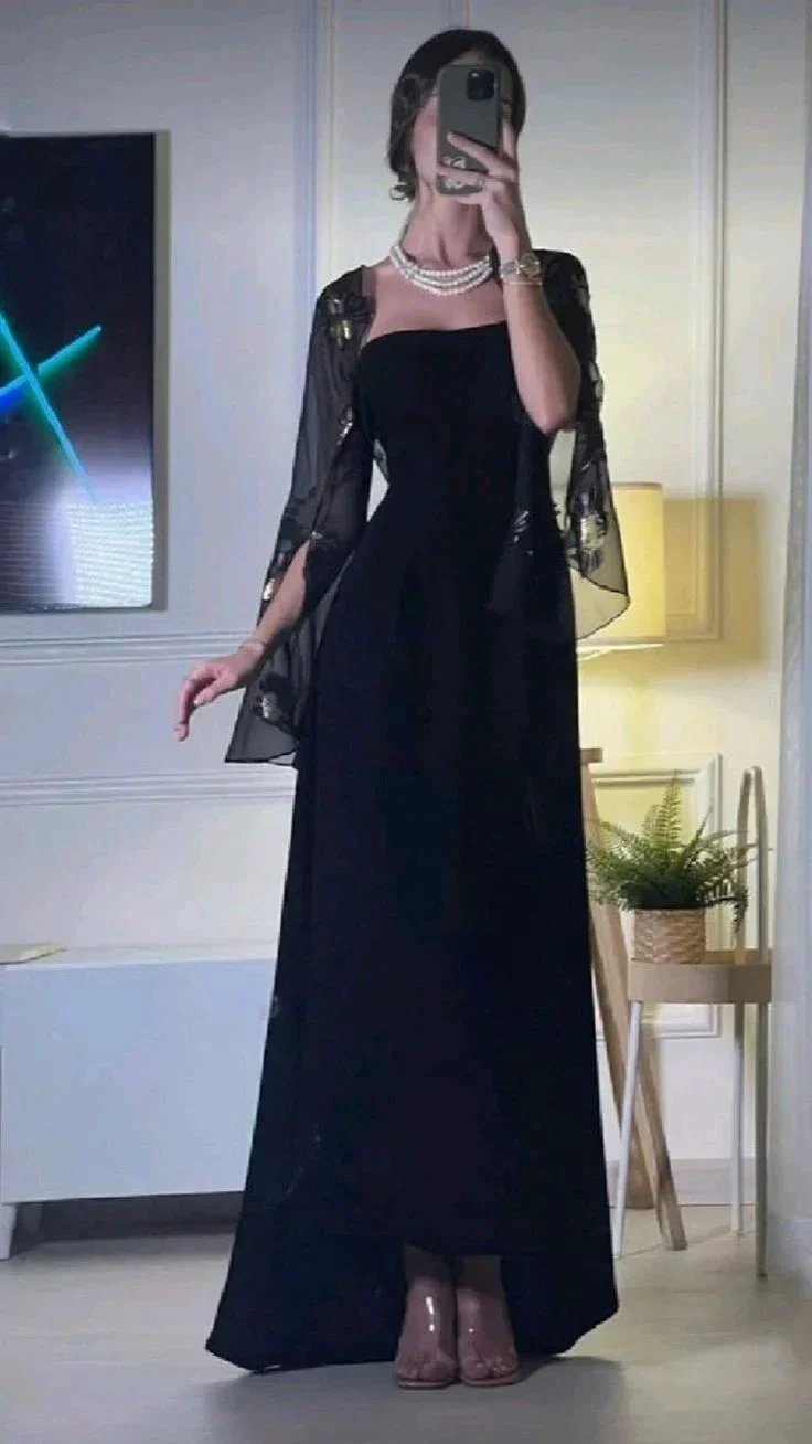 Elegant A Line Black Strapless Long Prom Dress Formal Evening Dress Y7610 - Image 2