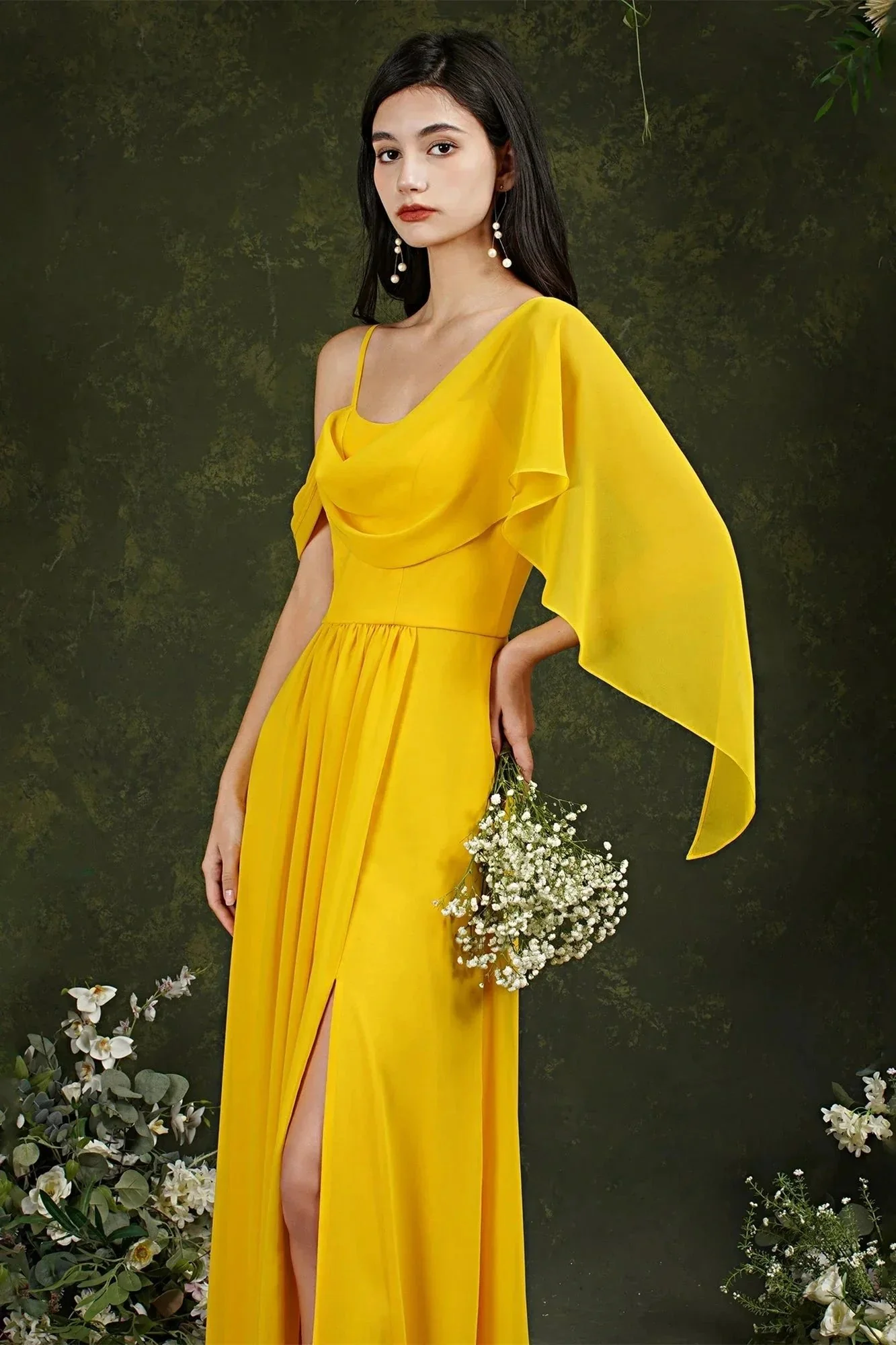 Elegant A-line Chiffon Ruffles Floor-length Split Bridesmaid Dress With Pockets - Image 10